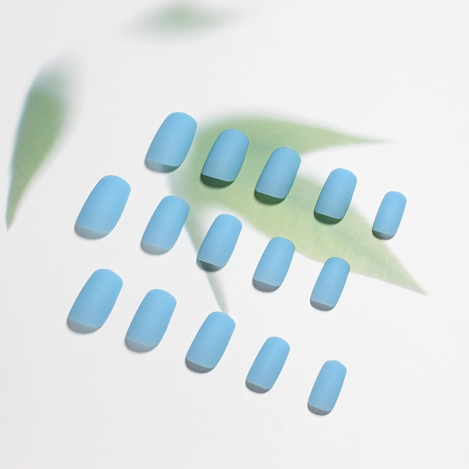 Matte Baby Blue Press on Nails Medium Short Square, Xcreando Salon like Coffin Fake Nails with Plain Colour, No Transparent Stick on Nails for Women, Natural Press-On Pack of 24 image number 2