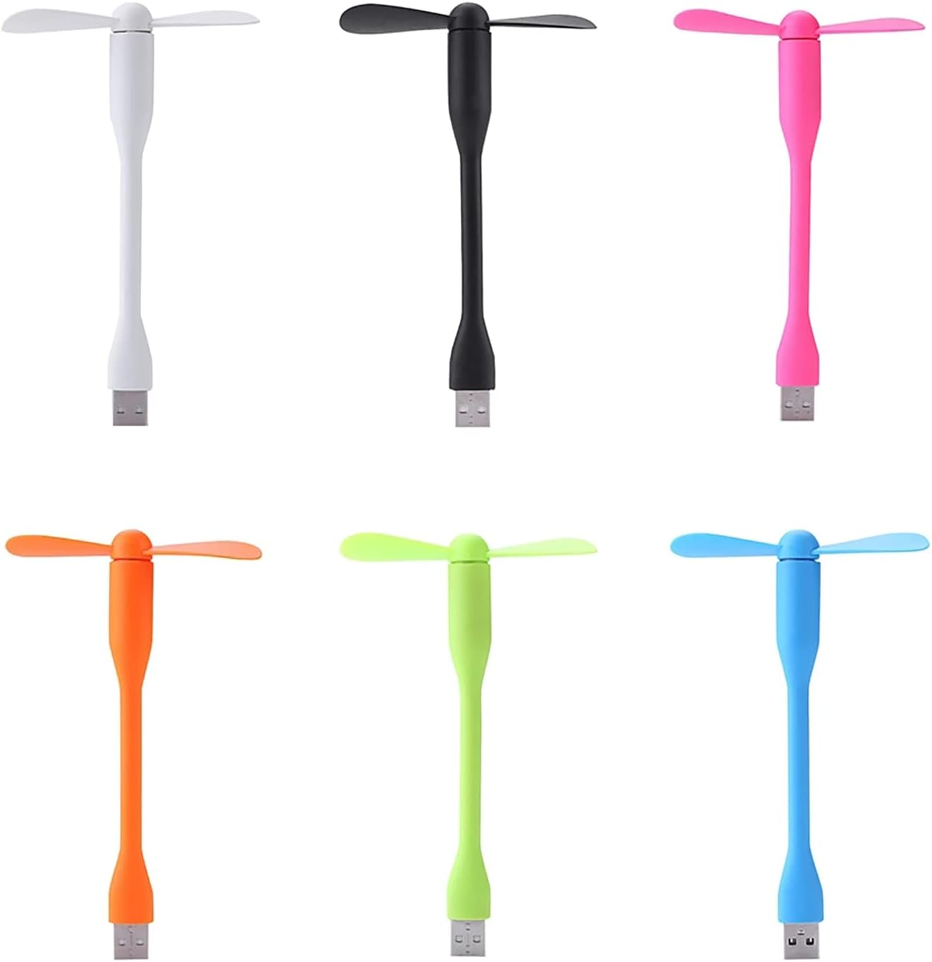 Sokelinn-Six USB Flexible Fan, Mini Portable Cooling Fans USB Powered for Power Bank Laptop PC AC Charger - 2 Pack (Black)