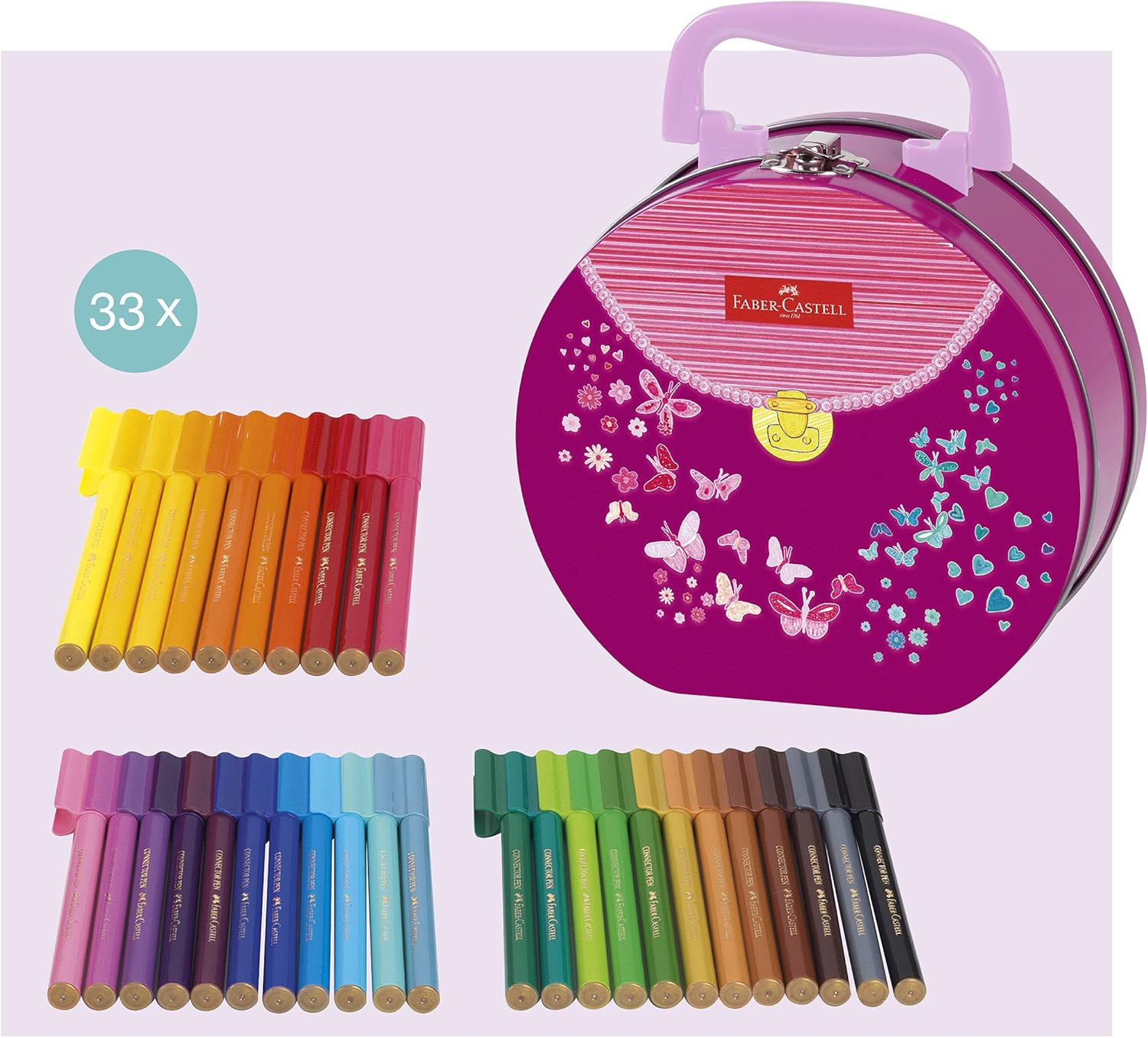 Faber-Castell Connector Pen Colour Markers Assorted - Gift Set Handbag Tin of 33 (63-155537), Multicolor image number 4