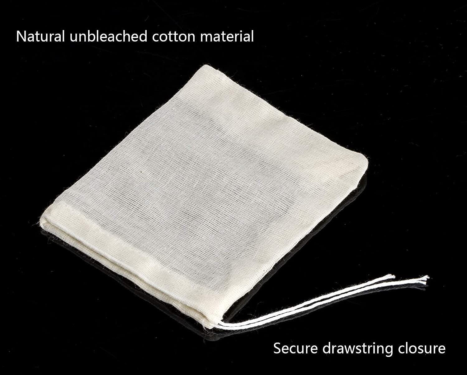 20 Pcs Muslin Drawstring Bags - Natural Unbleached Cotton Straining Herbs Cheesecloth, Coffee Tea Brew, Soup Gravy Broth Stew, Bone Broth Brew, Spice Bags - 6 X 4 Inches image number 2