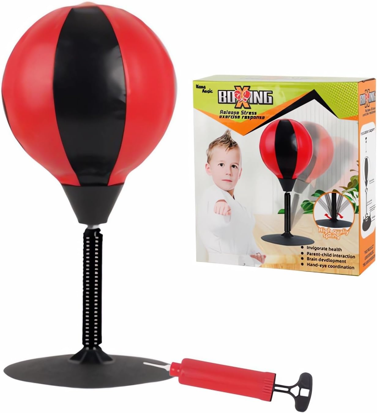 Desktop Boxing Punching Bag,Boxing Bag with Strong Suction Cup,Gift Idea for Stress Relief, Funny Toys for Kids Coworkers and Friends（Black+Red） image number 2