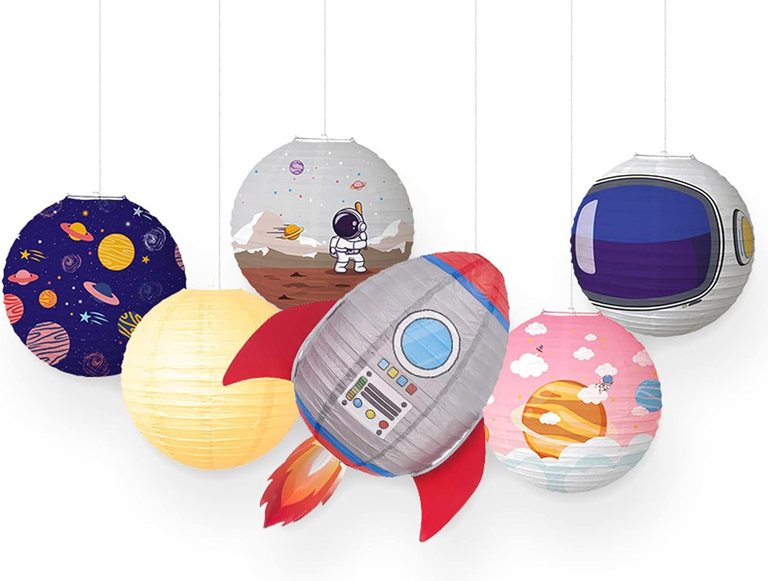 Outer Space Cartoon Rocket Hanging Planets Party Decorations - Kids & Classroom Science Astronaut Birthday Party Decorations image number 4