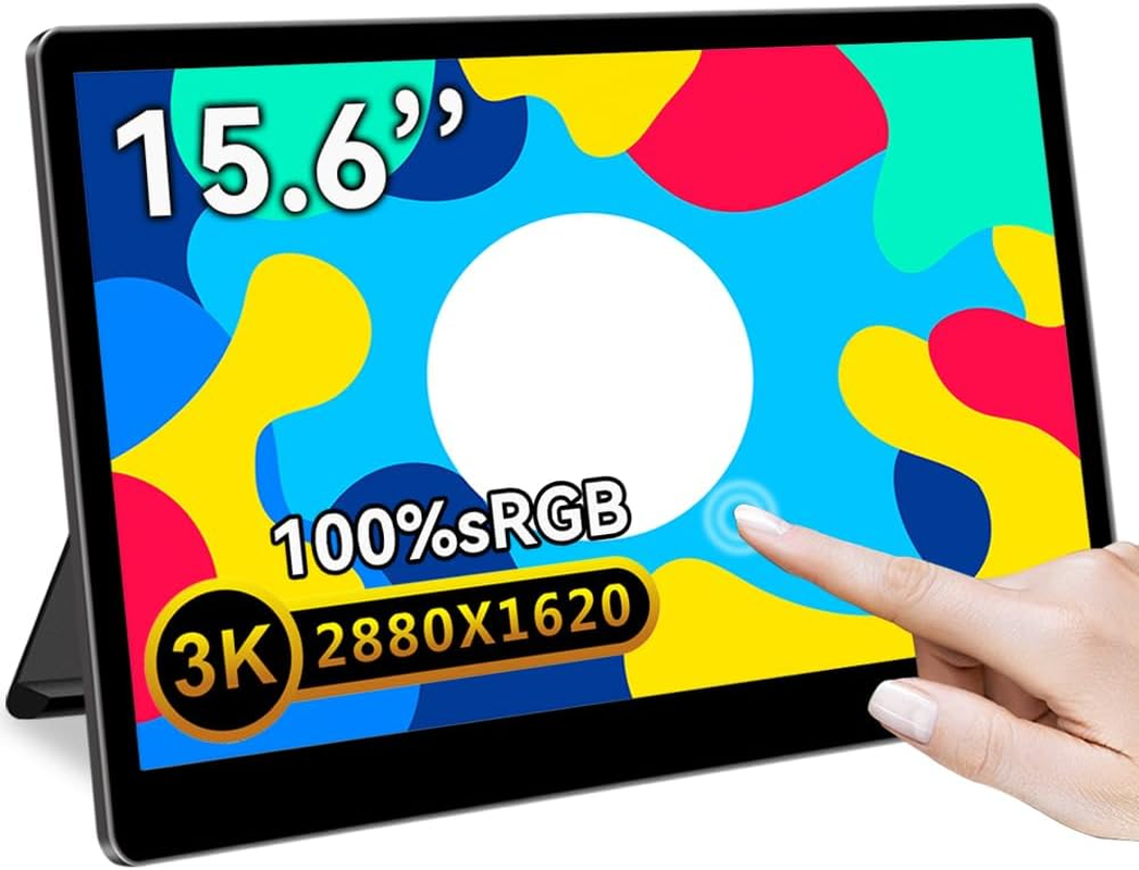 15.6 Inch 3K Touchscreen Portable Monitor, IPS 2880 * 1620,100% Srgb Mobile Monitor Eye Care Game Display Built Usb-C/Hdmi/Mini DP with Folding Kickstand for Pc,Laptop,Game Console image number 1