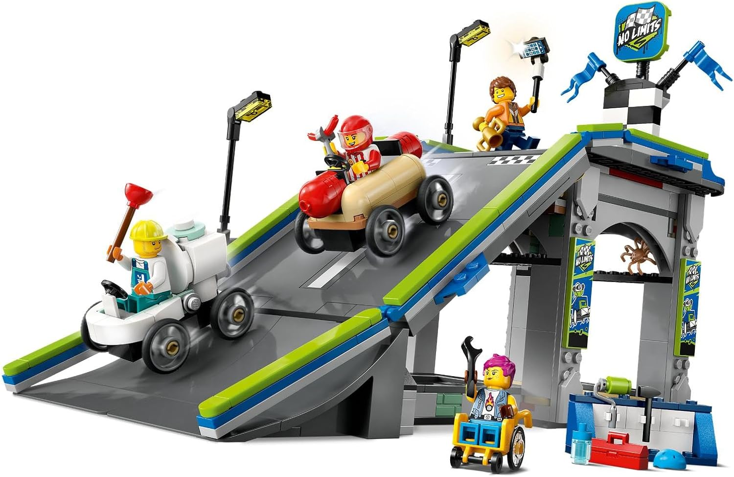 LEGO City No Limits: Race Car Ramp Track, Kids Toy for 6+ Year Old Boys & Girls, Vehicle Building Set with Ramp, 2 Soapbox Car Toys & 4 Minifigures for Creative Construction 60460 image number 6