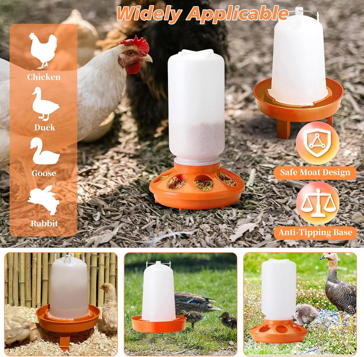 Automatic Chick Feeder & Waterer Kit, 1L Feeder + 1.5L Waterer, Durable Hanging Baby Chick Waterer, Duck Quail Feeders, Easy Clean Chicken Drinker Starter Kit (Orange) image number 3