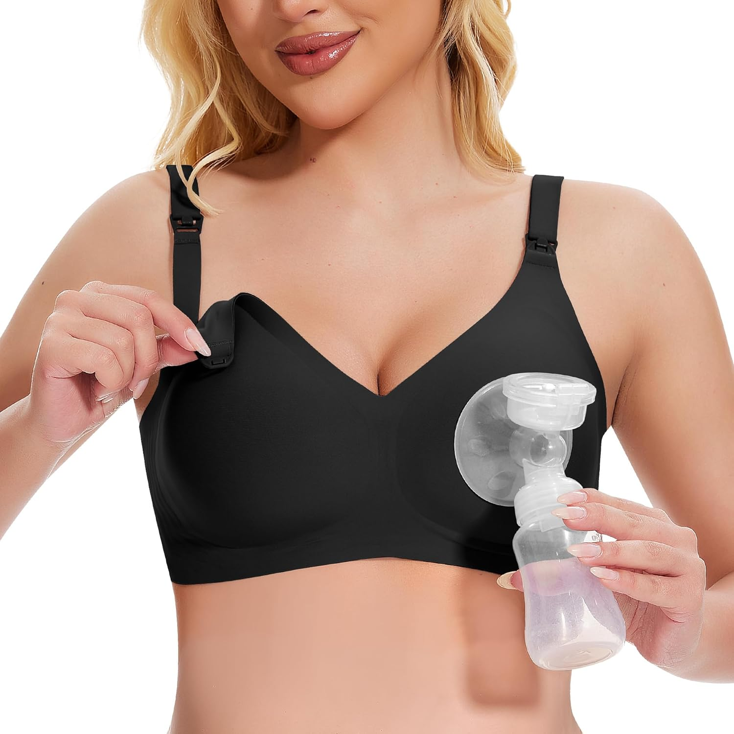 Qoonoo Nursing Bra without Underwire Pregnancy Bra Women'S Bra Large Breasts Bra Sleep Bra Padded Nursing Bra (Black, XXL) image number 4