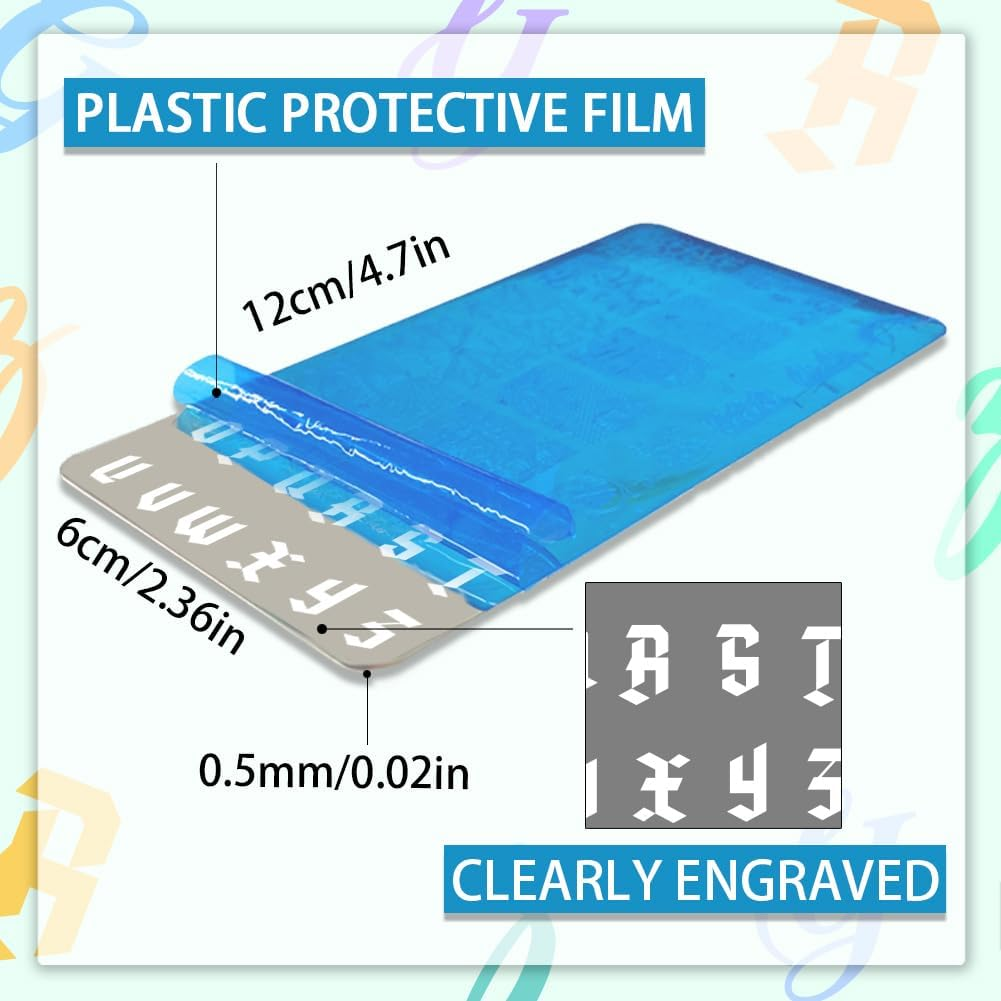 PH Pandahall 3PCS English Letter Nail Stamp Plate Personalized Letter Print Nail Stencils Stainless Steel Nail Template for English Alphabet Number Nail Art Design Image Plate 4.7X2.4 Inches image number 3