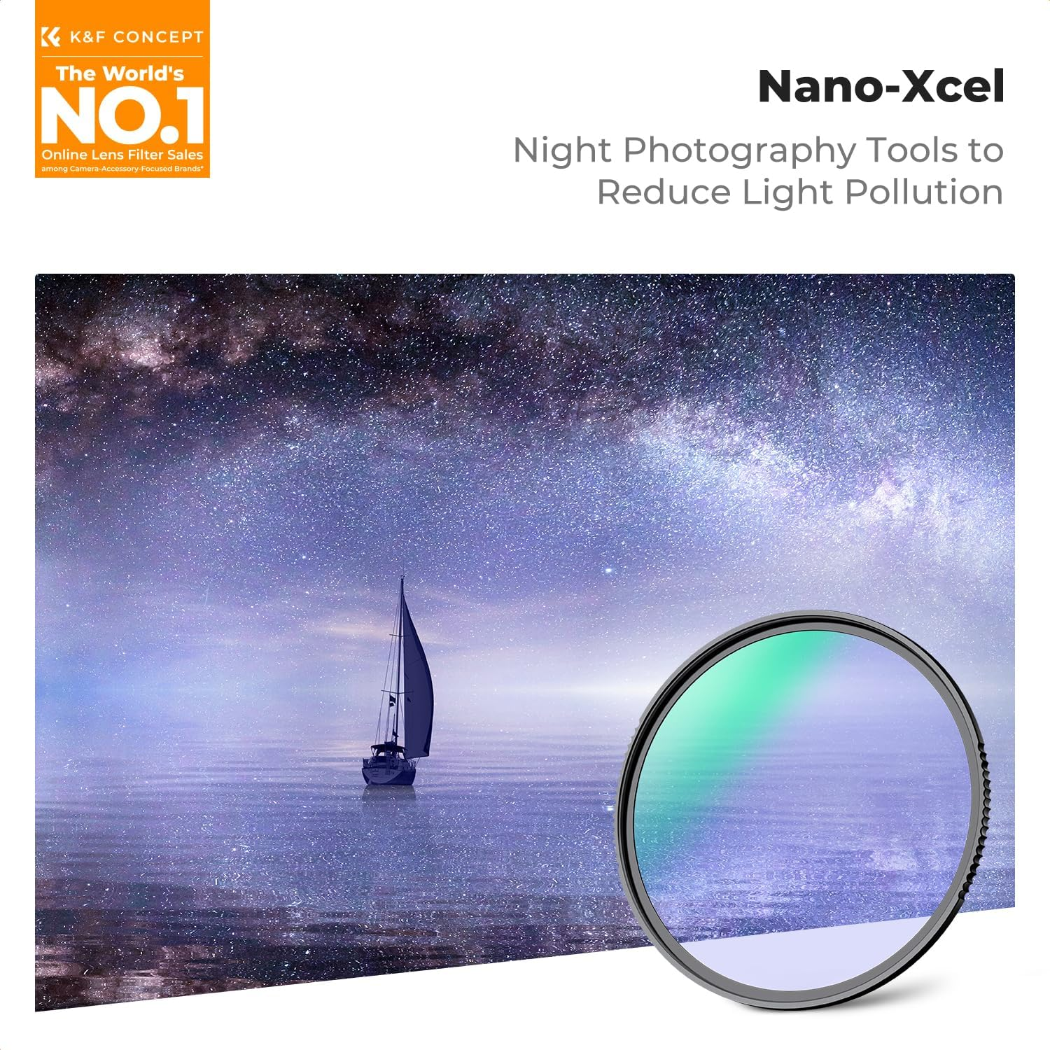 K&F Concept 58Mm Clear-Natural Night Filter Light Pollution Reduction Filter for Night Sky/Star (Nano-X Series) image number 1