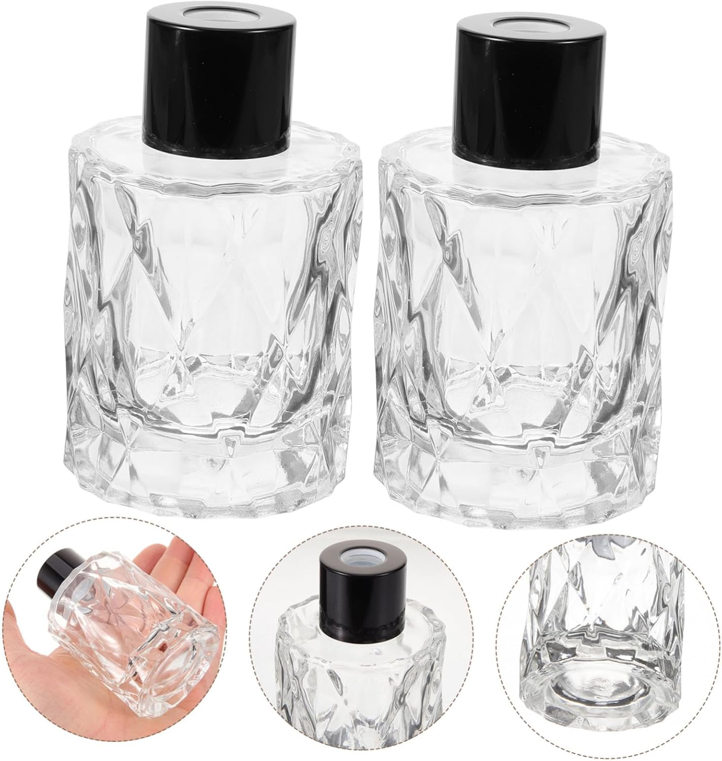 Ciieeo 4 Pcs Refillable Glass Fragrance Diffuser Bottles 50Ml Diamond Shape Desktop Perfume Containers for Home Office Aromatherapy Decor