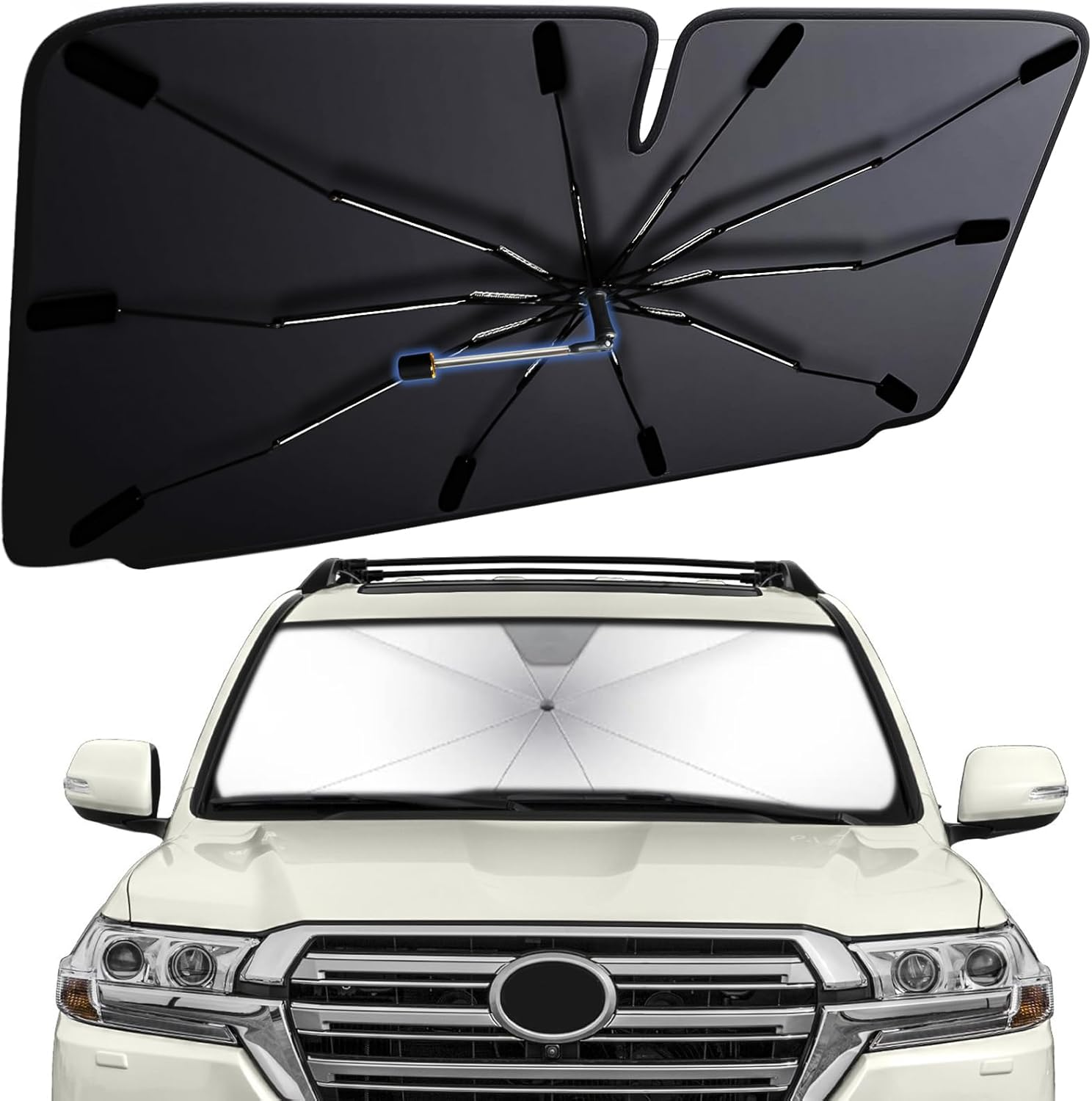 Windshield Sun Shade for Toyota Land Cruiser Prado 2018-2025，Custom Fit Sunshade Umbrella for Car Windshield，Reflective UV Block, Car Interior Protection & Foldable Windshield Cover image number 5