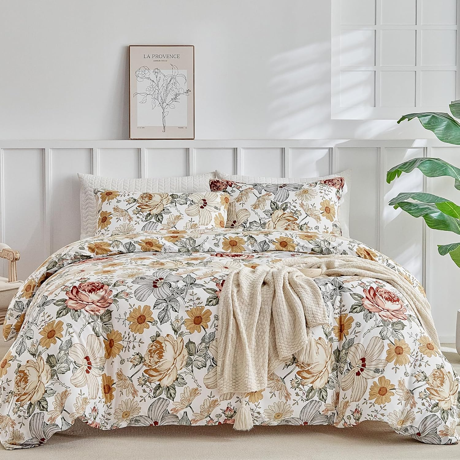 Tokokimo Duvet Cover 200 X 200 Cm with 2 Pillowcases 65 X 65 Cm - Colourful Floral Pattern - 100% Microfibre Bedding Set 200 X 200 Cm with Zips