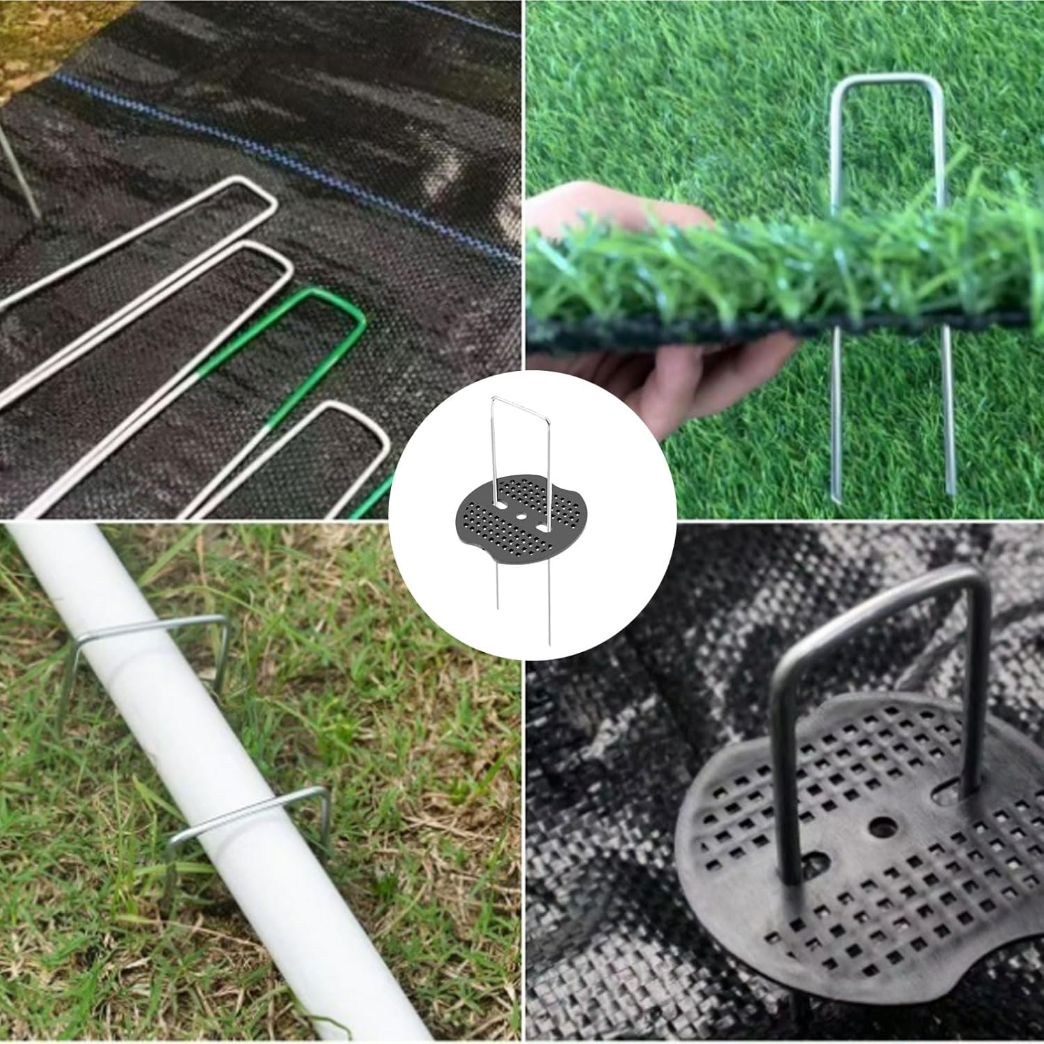 100PCS Garden Stakes Staples - Tent Pegs Heavy Duty Ground Stakes,6Inch U Shaped Landscape Staples Garden Peg,50 Washers,50 Garden Stakes,For Landscape Fabric,Ground Weed Fabric Barrier,Orchard image number 5