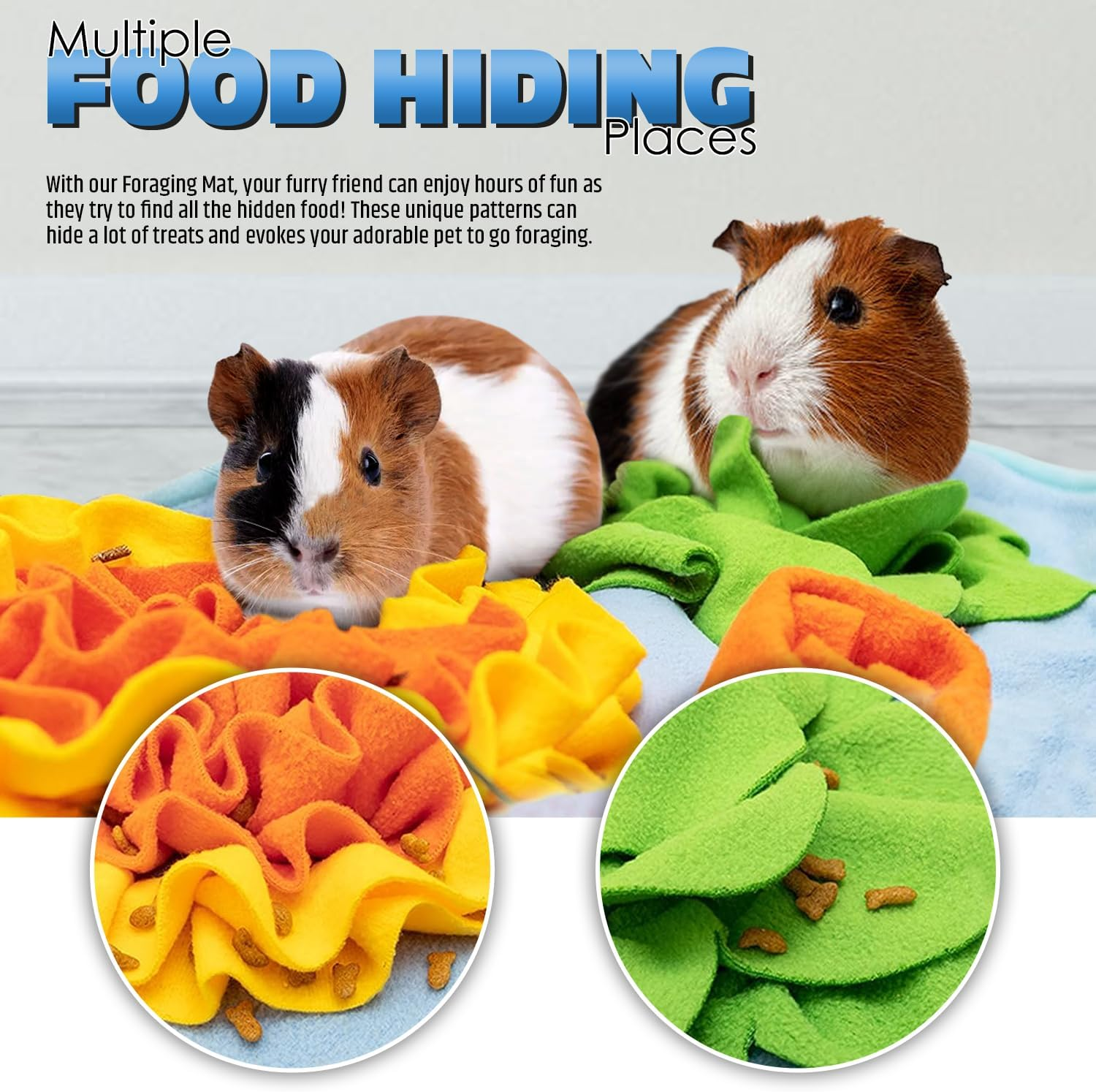 Rabbit Snuffle Forage Mat, Felt Cloth Pet Foraging Mat, Enrichment Activity for Rabbits, Guinea Pigs, Ferrets, Chinchillas, Interactive Washable Fleece Dispenser Cat Bunnies Hay Feeder Indoor Hamsters image number 1