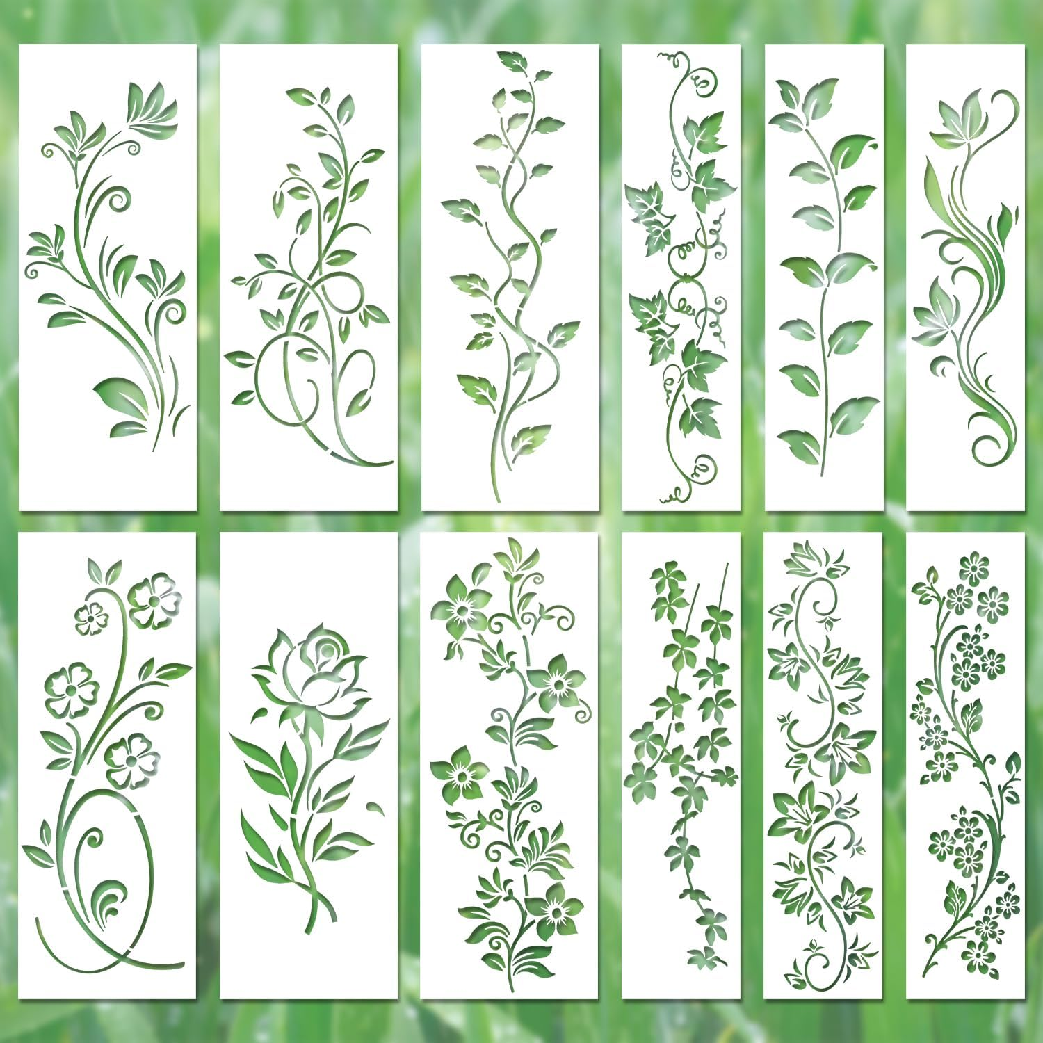 12Pcs Leaf Vine Stencils, Leaves & Flower Stencil Reusable Floral Stencil Spring Drawing Templates for Painting on Walls DIY Craft Canvas Home Decor Wall Art image number 2