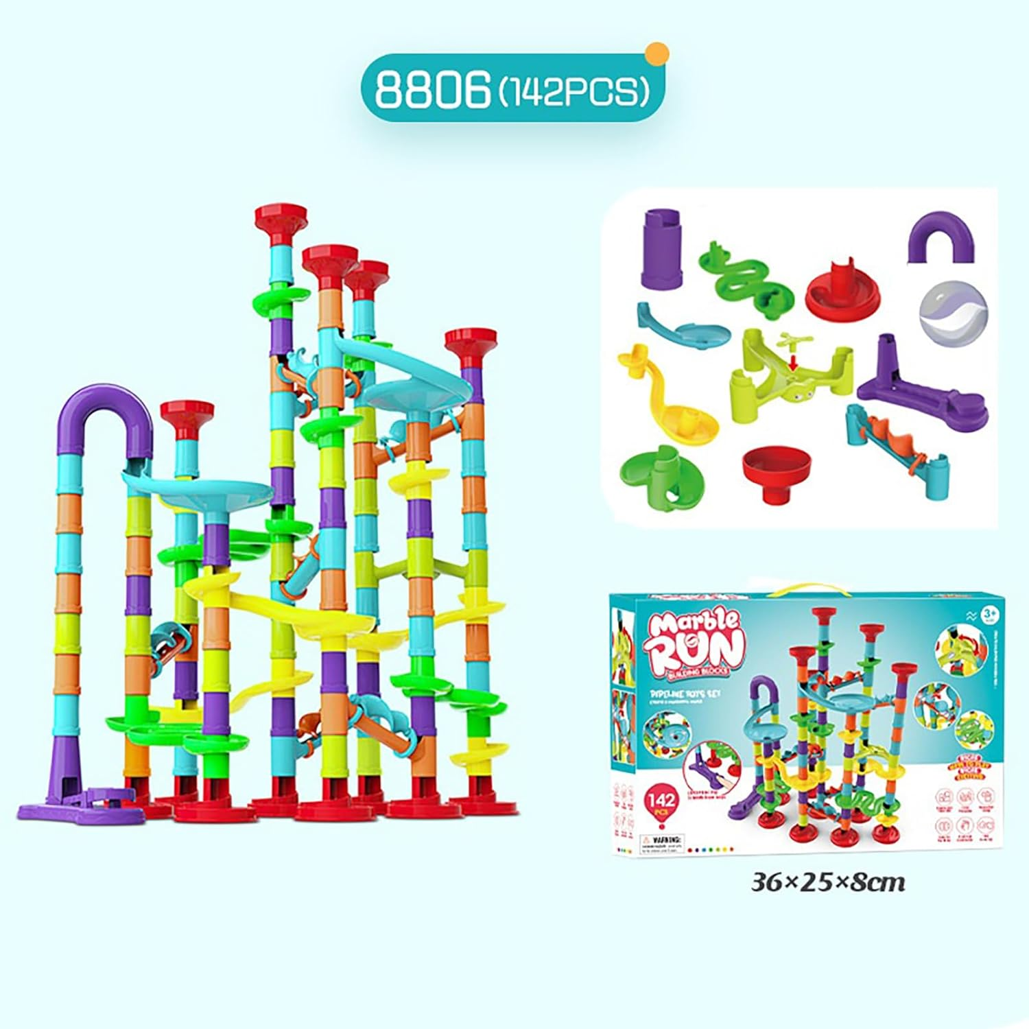 142Pcs Marble Track Set, Reusable Funny Marble Maze Game Building Toys, DIY Assembly Building Block Toys, Construction Building Blocks Educational Toys for Kids Gift image number 2