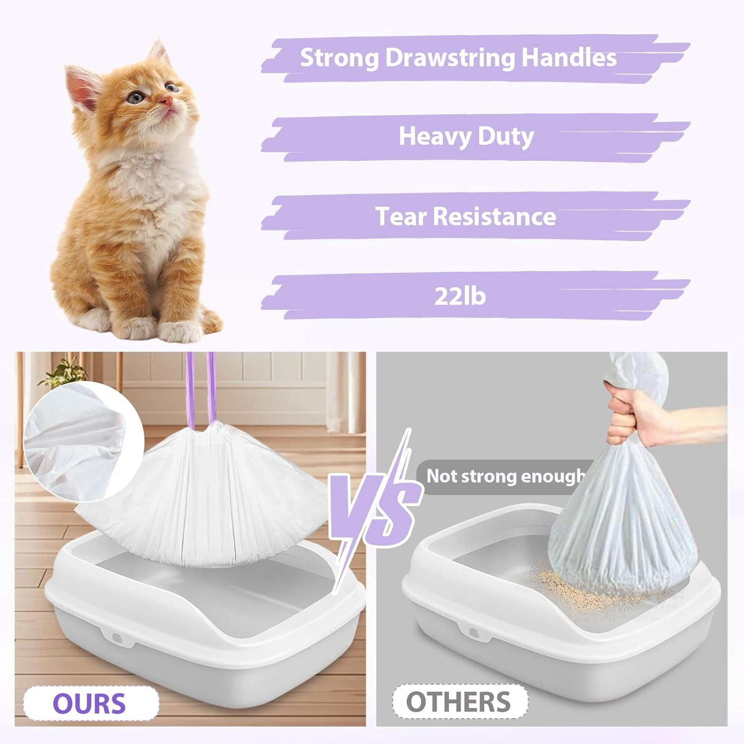 35 Pack Extra Large Cat Litter Tray Liner 41" X 18" Jumbo Cat Litter Box Liner Hygienic Disposable Litter Pan Liner Bags with Drawstring Kitty Litter Tray Waste Bags image number 4