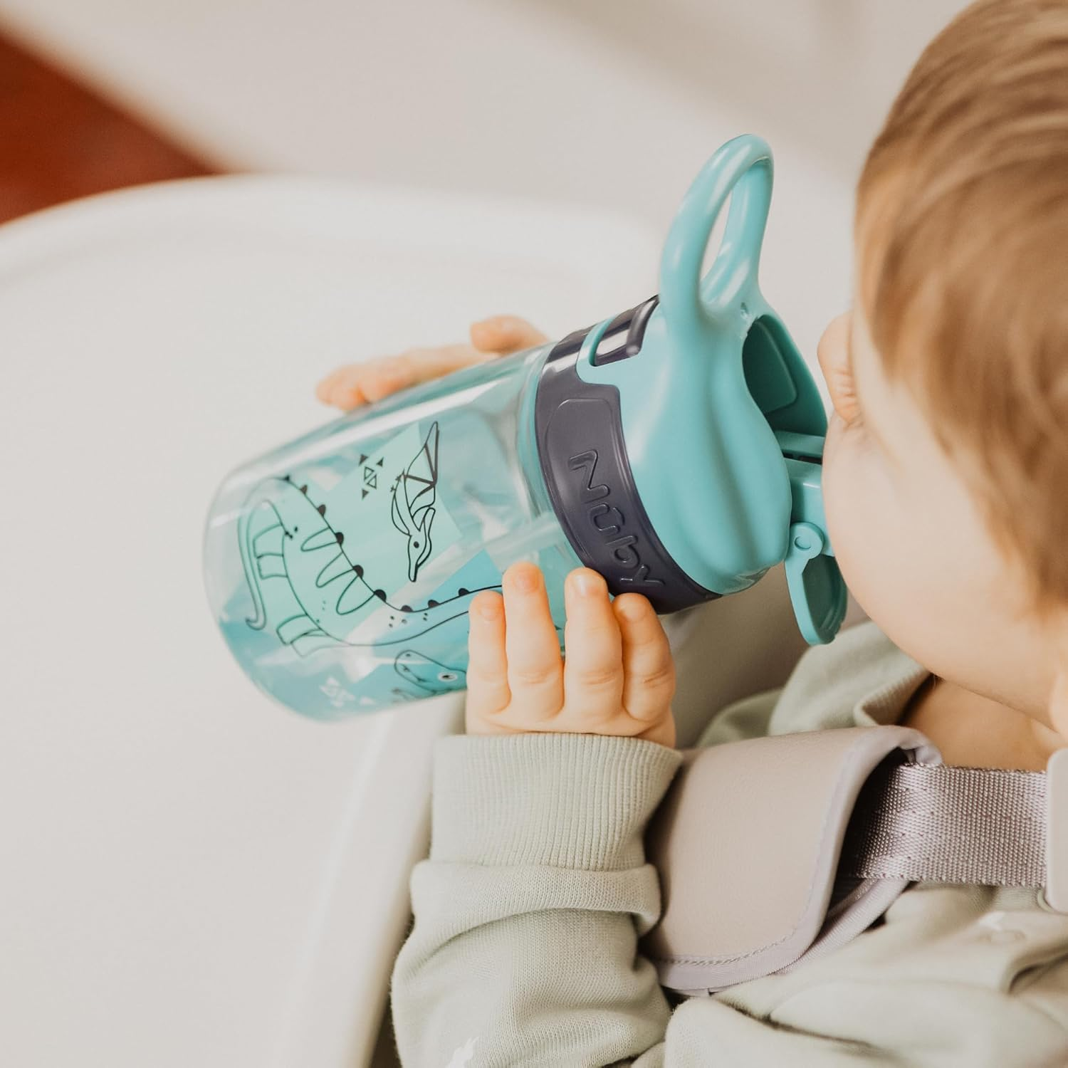 Nuby Incredible Gulp Water Bottle - No Spill Active Toddler Sippy Cup | 360Ml / 12Oz |Carry Handle | Dishwasher and Microwave Safe | Suitable Beaker for 18 Months plus (Dinosaurs, Pack of 2) image number 4