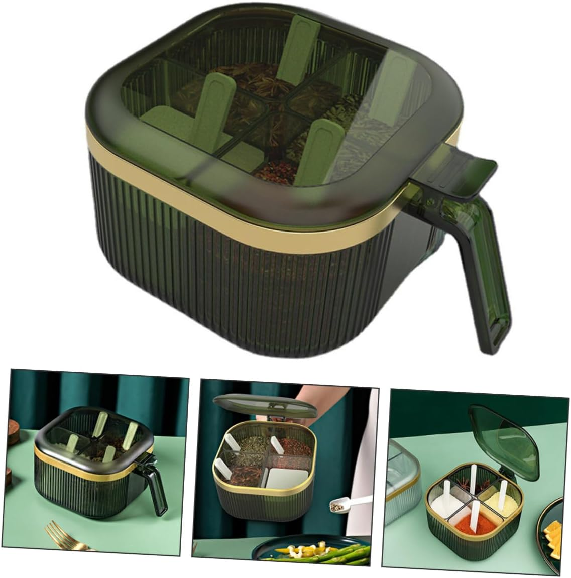 Hoement Seasoning Storage Box Pepper Salt Organizer for Kitchen Spice Box Spoon Condiment Container for Home Restaurant image number 5