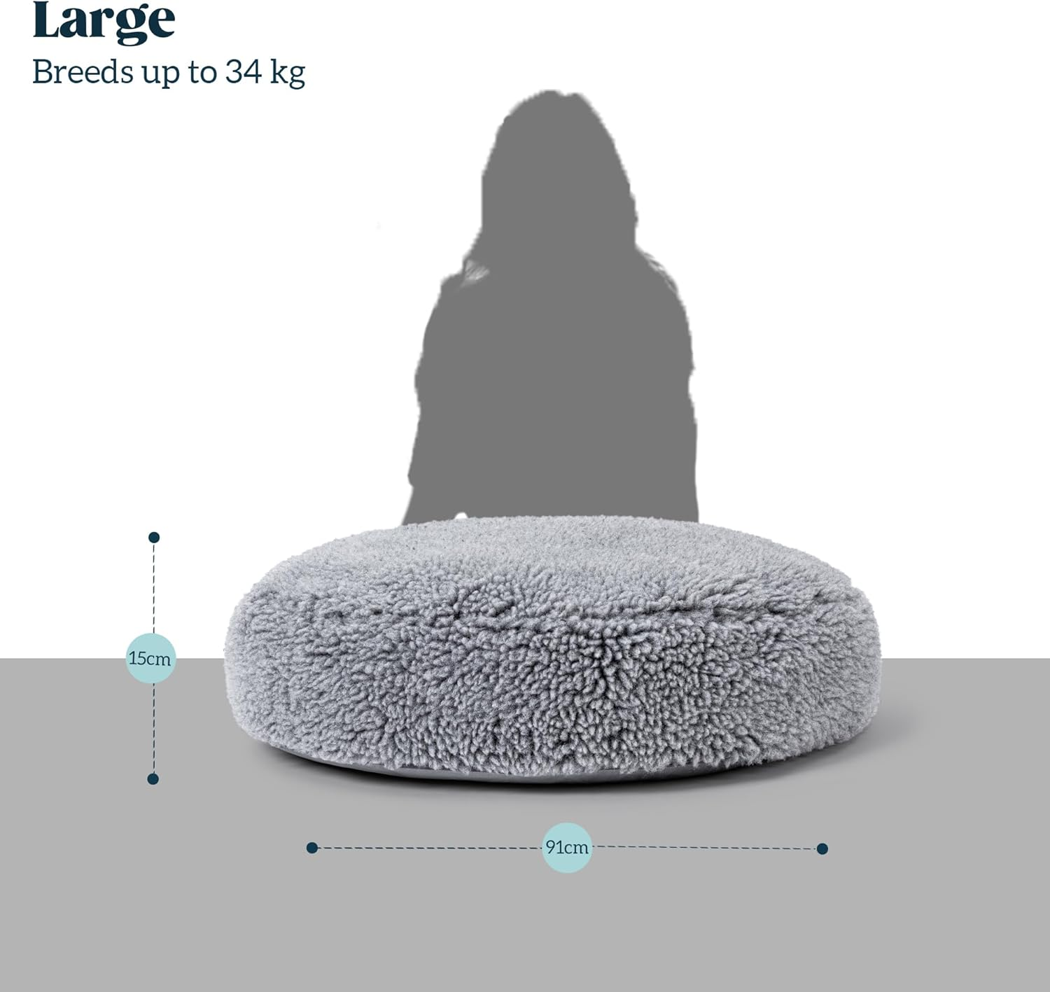Stoutwool Chew Proof Dog Bed - round Chew Resistant Dog Bed - Fluffy Pillow Bed for Aggressive Chewers - Durable - Washable - Ideal for Large Breeds - 91Cm, Charcoal image number 6