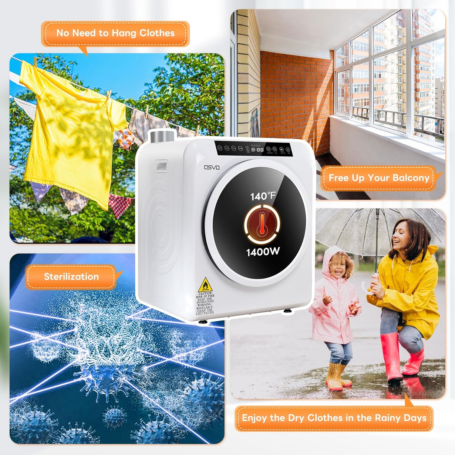 Clothes Dryer Machine 6Kg, with Digital Panel Fully Automatic Tumble Dryer for Home Indoor Laundry image number 1