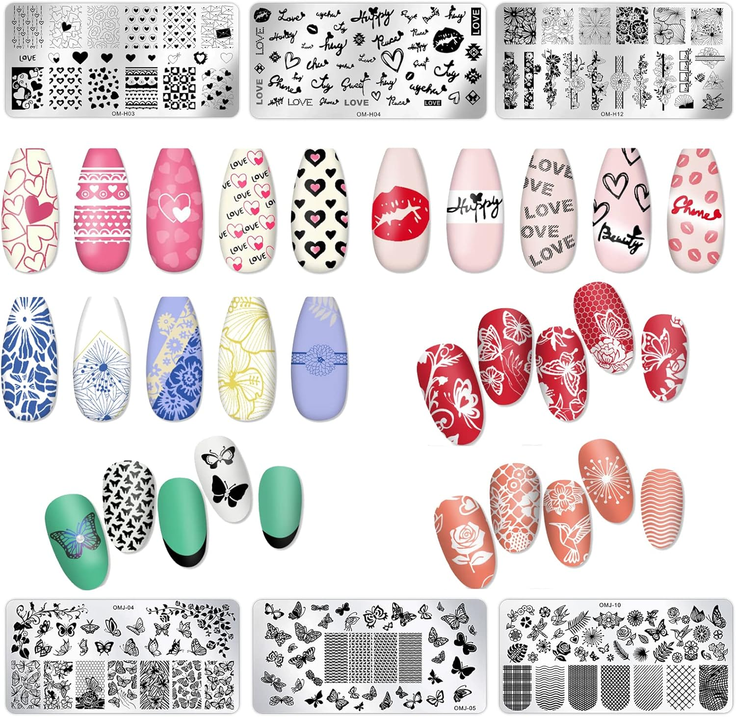 Loveourhome Valentine Nail Stamping Kit 7Pc Flower Butterfly Geometric Nails Stamping Plate Stencil with Silicone Stamper Scraper Stamp Tools for Women Girls Kids image number 6