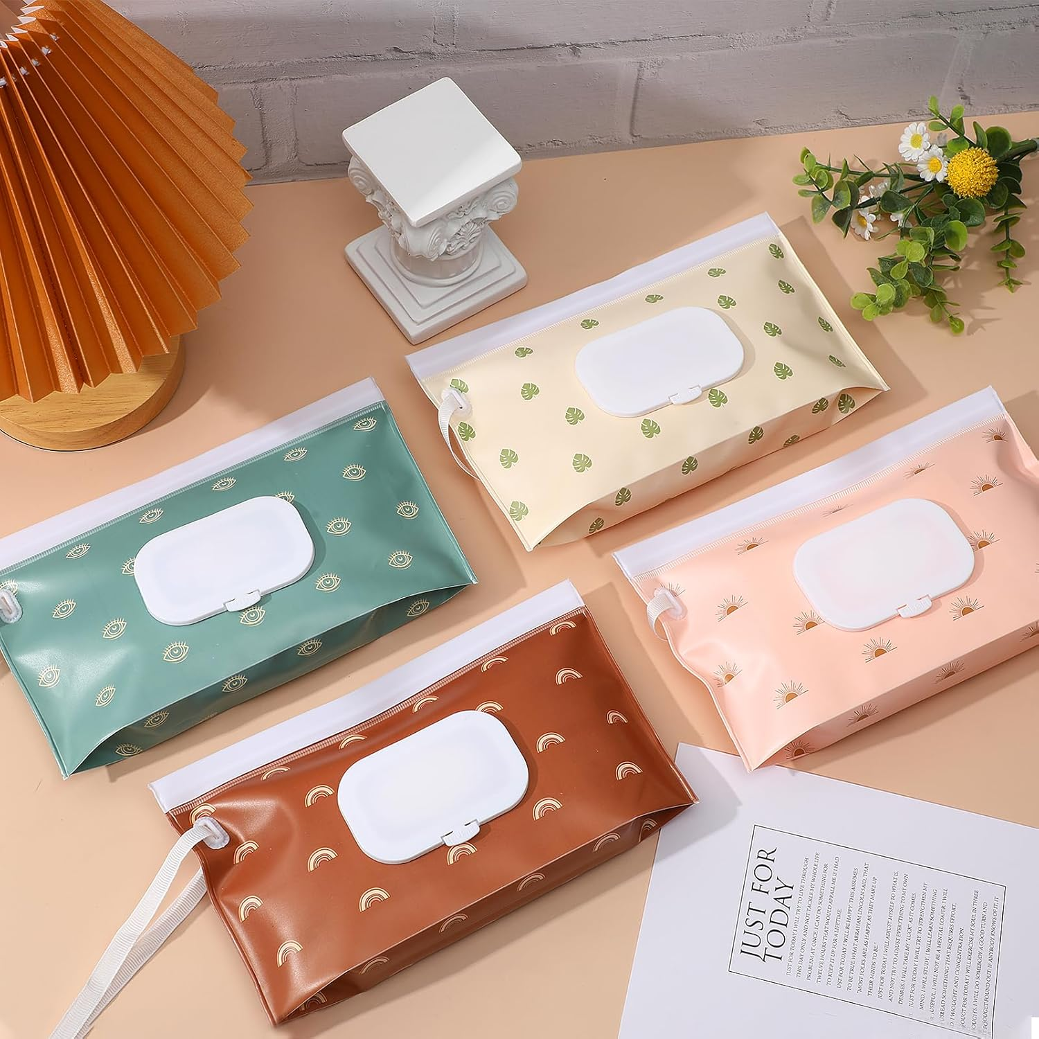 FEBSNOW 4 Pack Portable Refillable Baby Wipes Dispenser, Boho Style Rectangular EVA Wipes Case, Multicolor image number 6