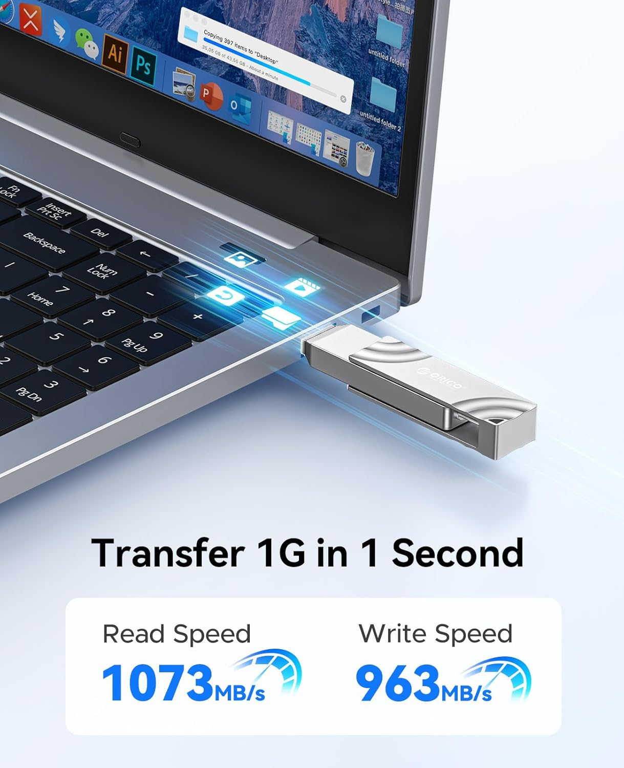 ORICO 1TB External Solid State Drive, 1050Mb/S Dual-Port Rotating Metal Portable SSD with 90&deg; Click-Stop, Reliable Storage for Iphone 16, 15 Series, Type-C Smartphone, Mac, Audio, Vehicle - A10 image number 2