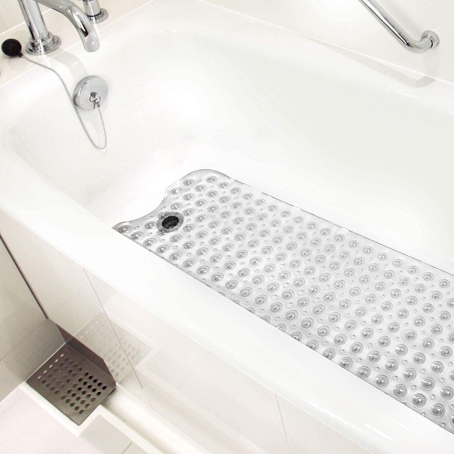 Healthsmart Bath Mat Extra Large No Slip Shower & Bathtub Mat with Suction Cups and Drain Holes for Anti-Slip Grip, Machine Washable, Extra Large, 40 X 15.5, Clear (Pack of 1)