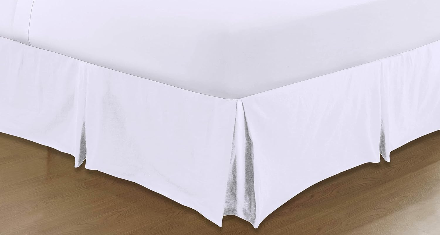 Sapphire Collection PLAIN DYED POLY COTTON PLEATED PLATFORM BASE VALANCE SHEETS (Super King, White)