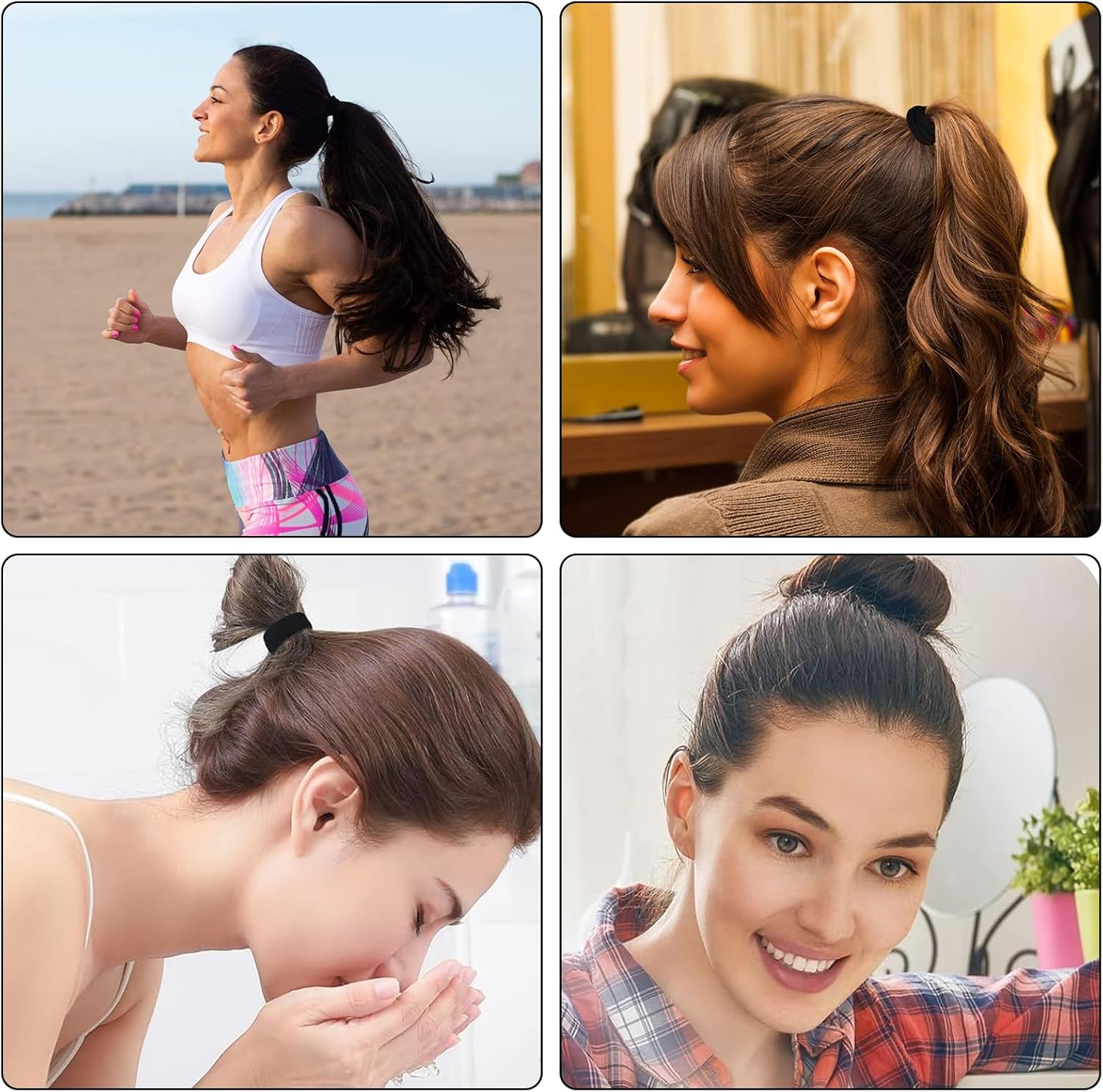 Pack of 25 Large Cotton Hair Bobbles Wide Elastic Hair Bands without Metal Non-Slip Seamless Ponytail Bands for Thick, Curly and Heavy Hair (Black) image number 1