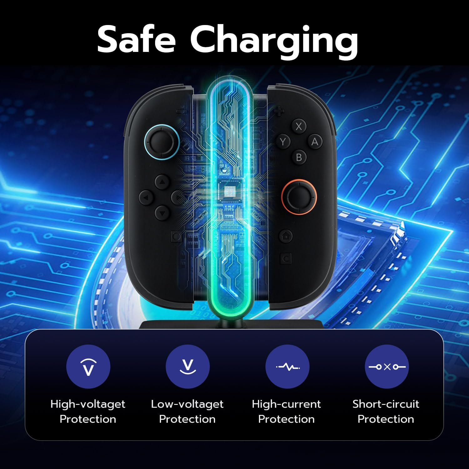 Mcbazel 4-In-1 RGB Charging Dock Station for Nintendo Switch 2 Joy Con - Magnetic Fast Charger with LED Indicators, Colorful Lighting & Safety Protection, Switch 2 Accessories image number 4