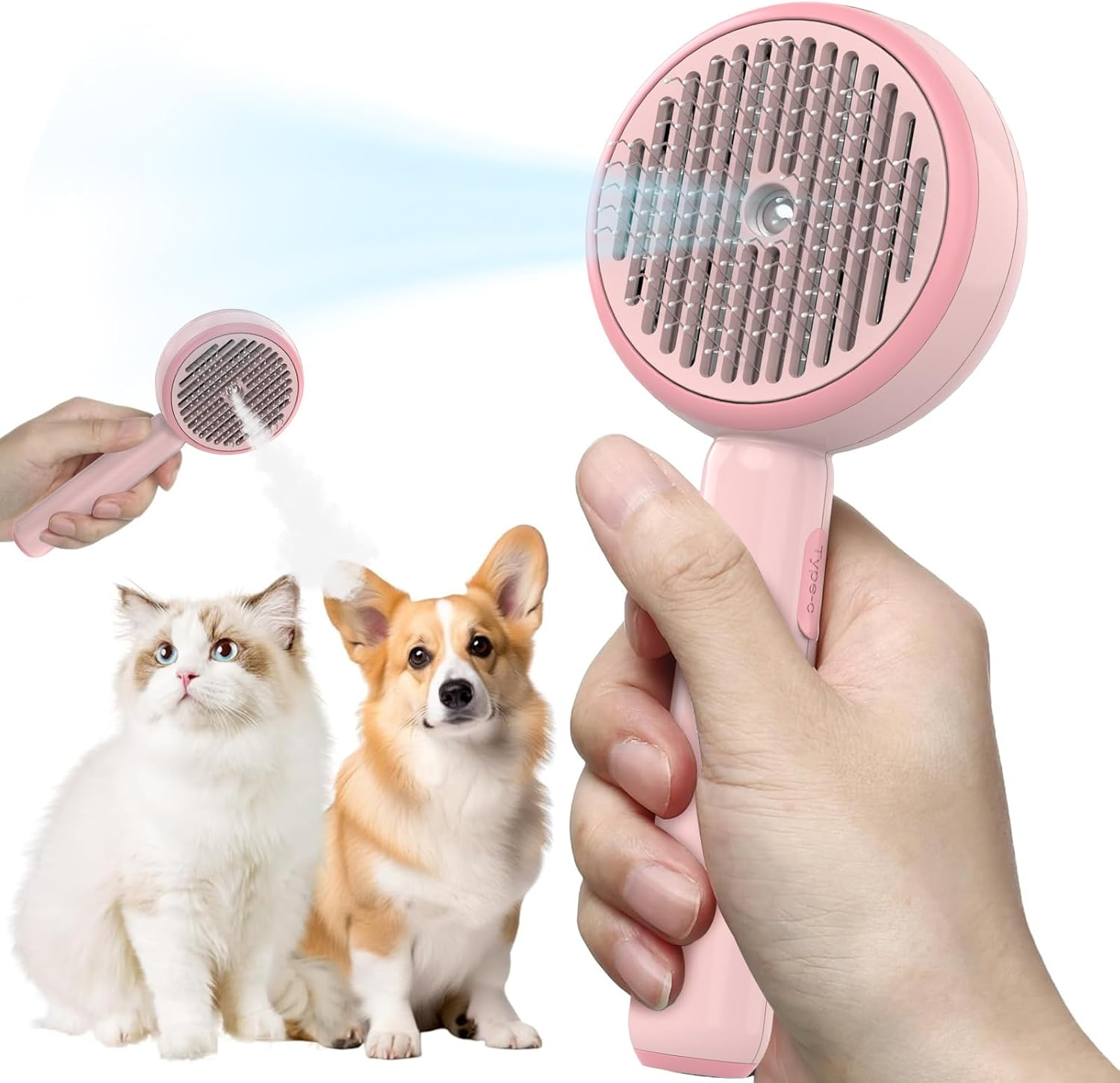 Cat Brush Short Hair, Cat Brush with One Button, Pet Brushes, Self-Cleaning Fur Brush Cat for Long Hair and Short Hair for Removing Loose Fur and Dirt, Pink image number 6