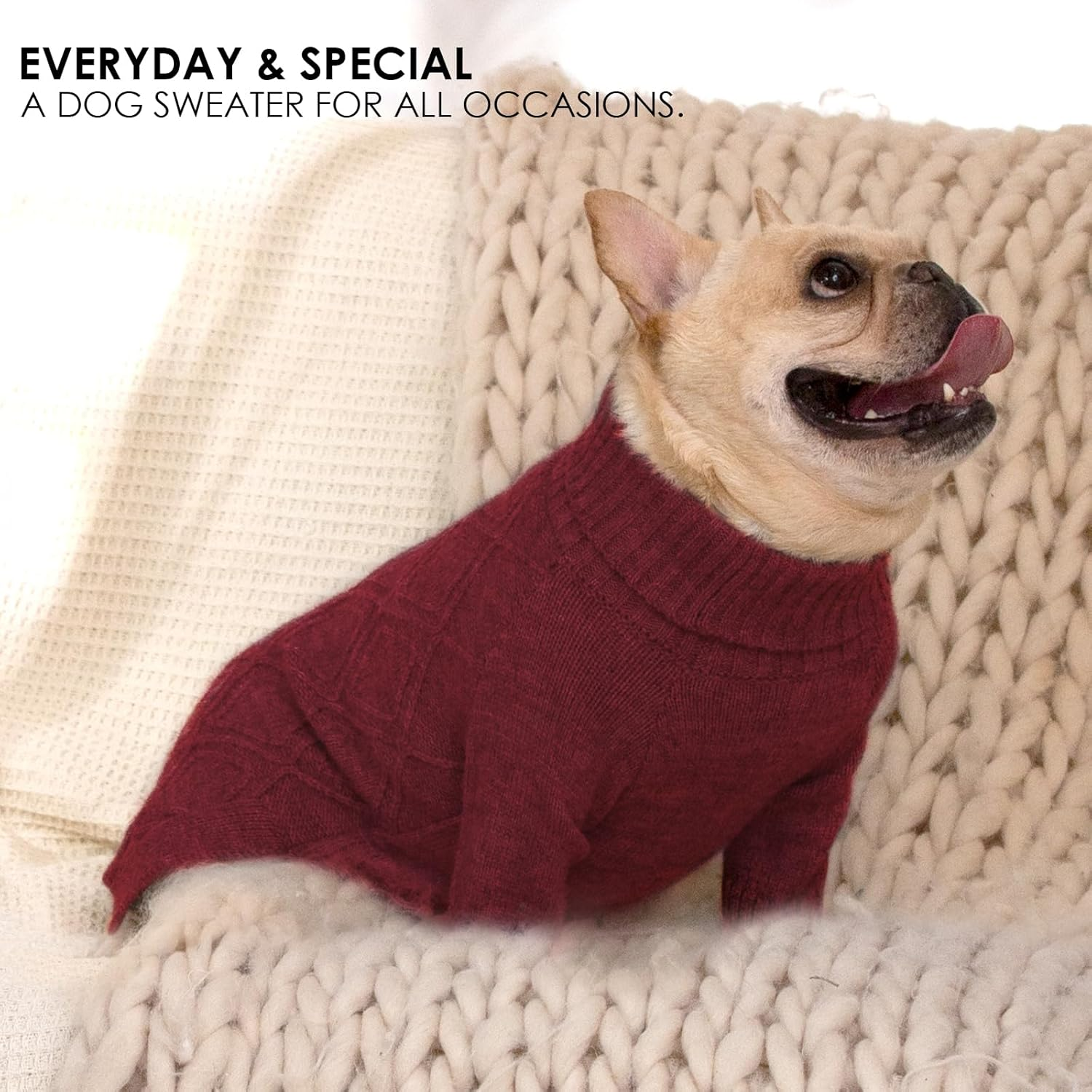 DENTRUN Dog Sweater Jumper, Turtleneck Knitting Dog Sweater, Fleece Jumpers Pullover Sweatshirt for Dogs Cats, Pullover Pajama Dog Coat, Elastic Dog Jumper image number 3