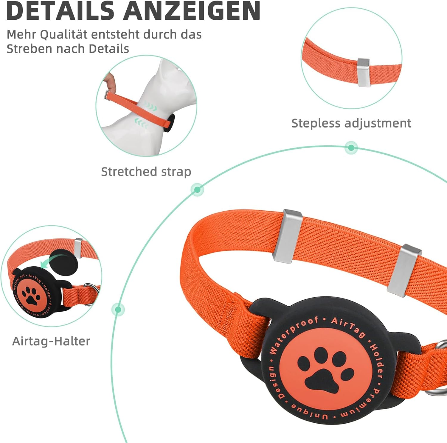 Airtag Cat Collar, Stretchy Kitten Collar with Apple Air Tag Holder, Lightweight and Comfortable, Ultra Elastic GPS Cat Collars for Cats, Kittens and Puppies [Orange] image number 5