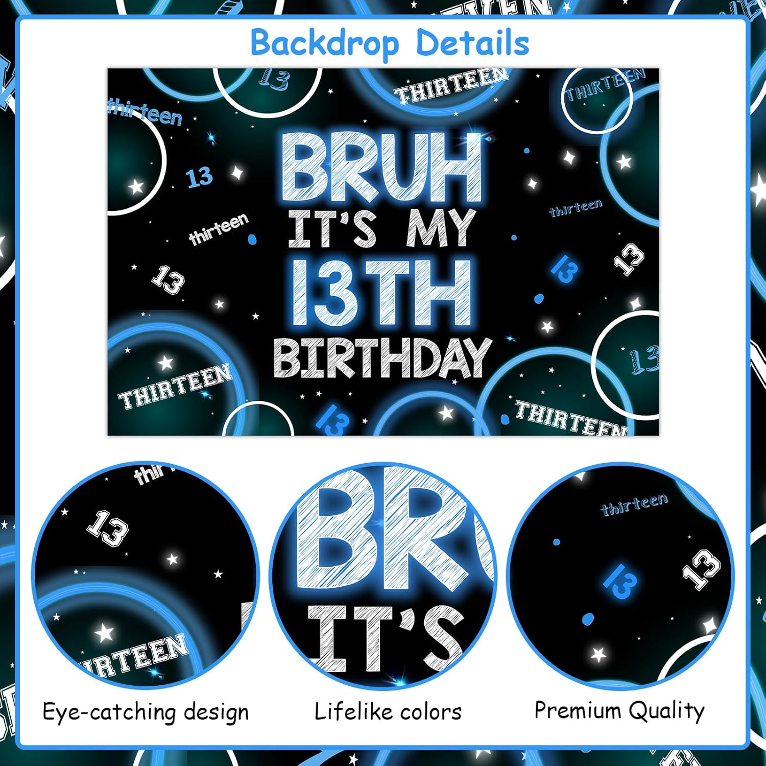 Wonmelody Bruh Its My Birthday Decor for Boy 5 * 3Ft Bruh It'S My 13Th Birthday Backdrop Banner Bruh I'M 13 Teens Birthday Party Decor It&rsquo;S My Birthday Banner Blue Black Teenager 13Th Birthday Party image number 5