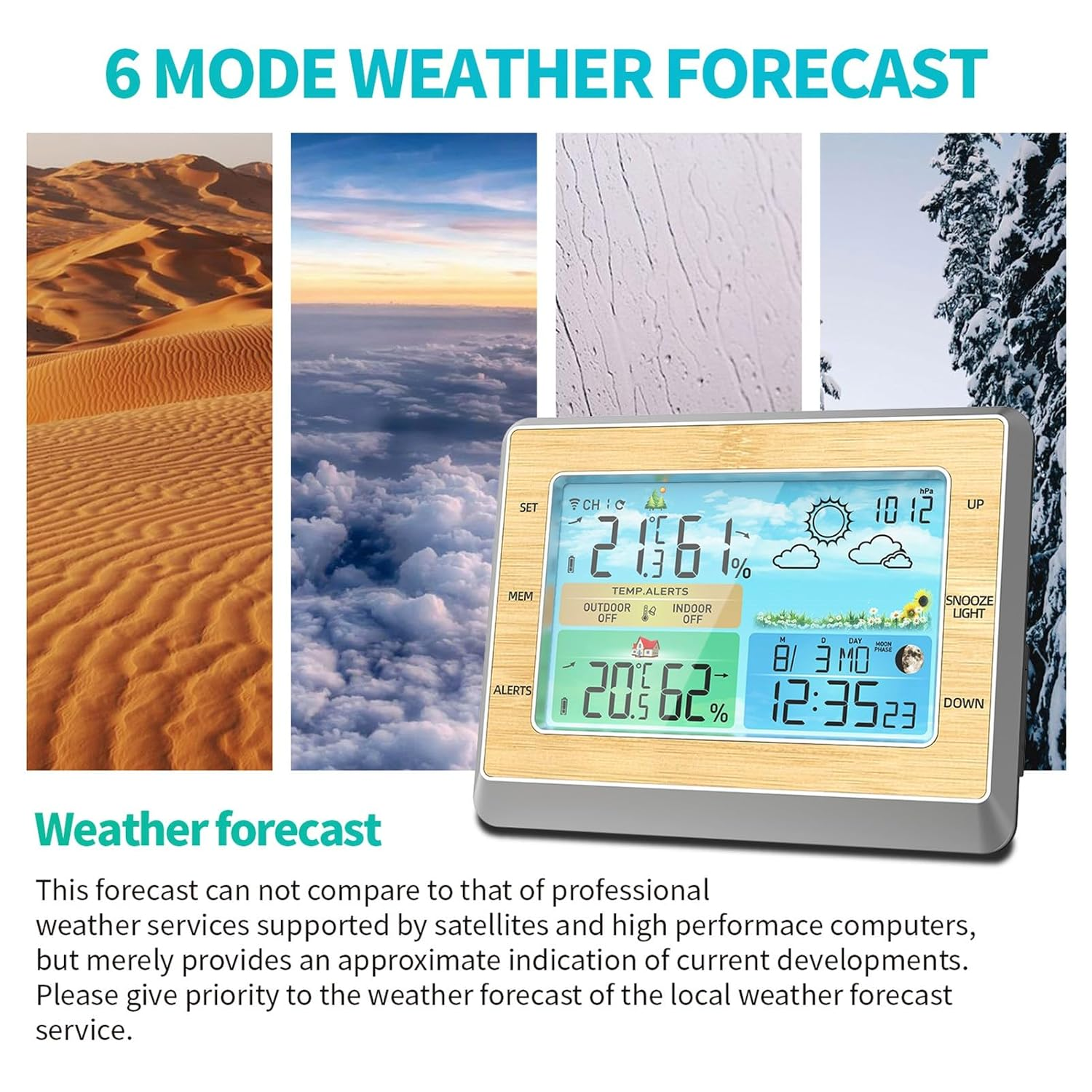 Large Color Screen Wireless Weather Station Clock with Brightness Adjust, Indoor Outdoor Temperature, Humidity Meter, USB Port image number 2