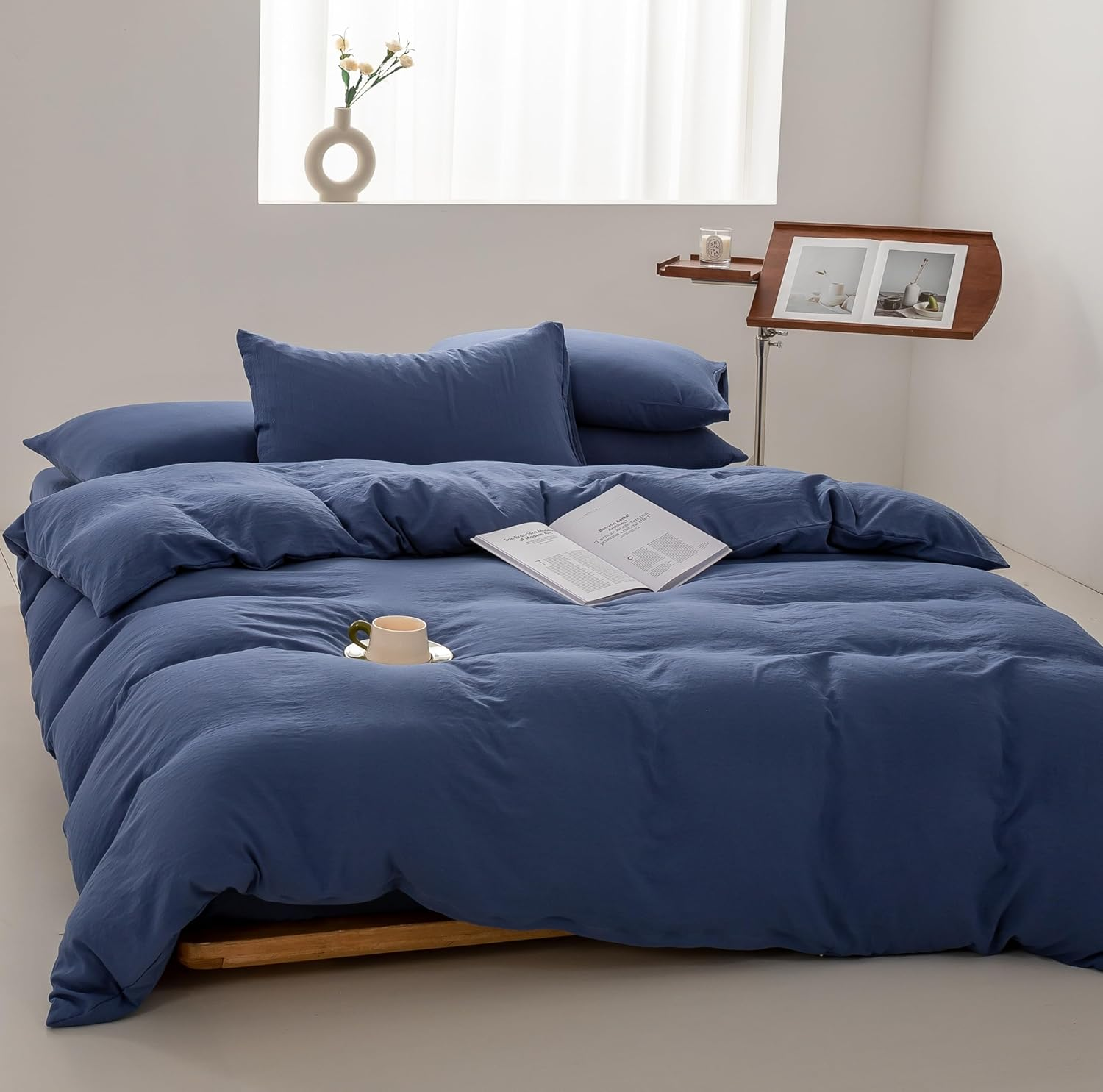 Queen Size Quilt Cover Set 1200TC 100% Washed Microfiber Solid Plain Color Quilt Cover & 2 Pillowcases- Soft and Breathable with Zipper Closure & Corner Ties