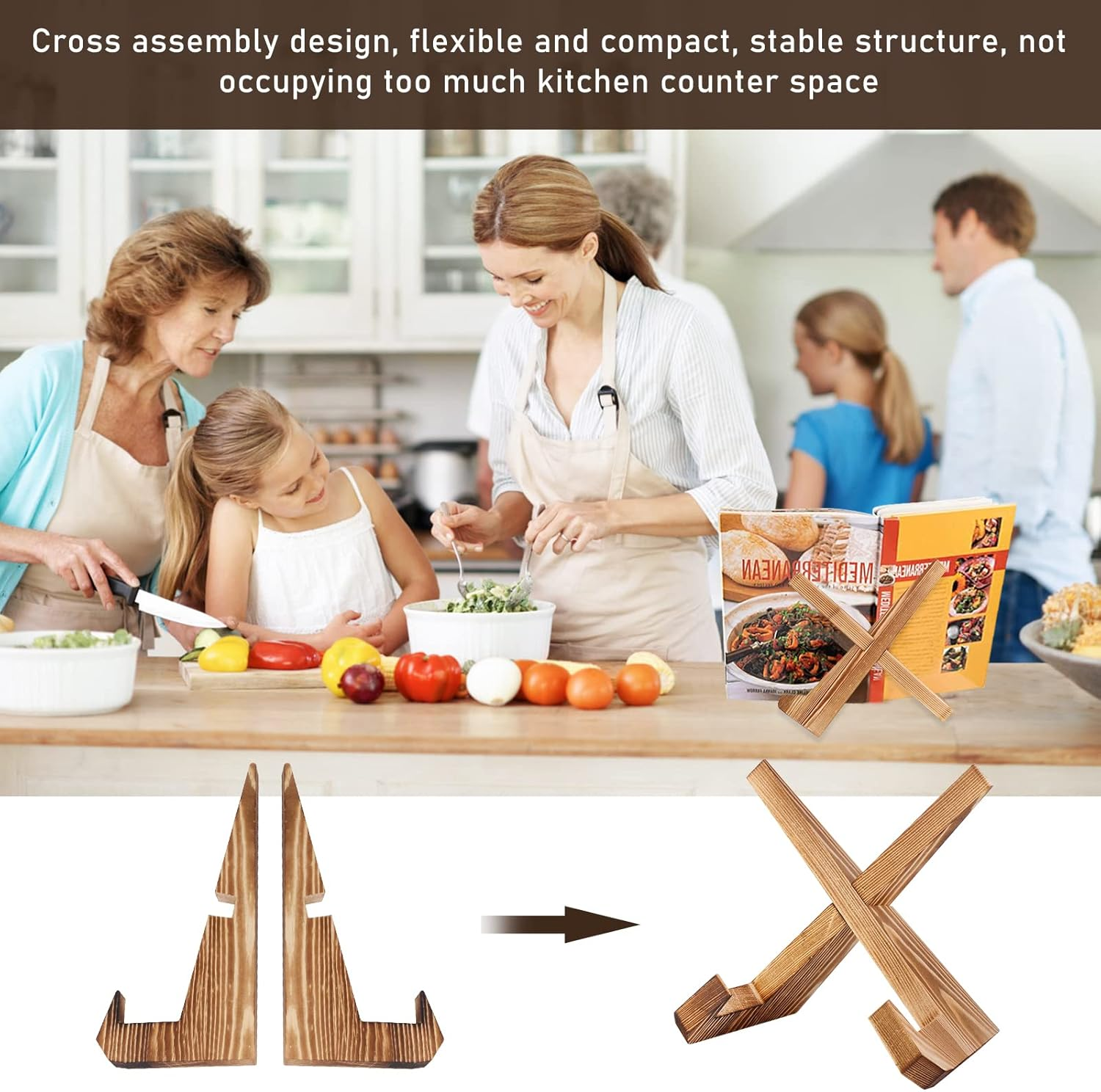 Solid Wood Cookbook Stand, Handmade Wooden Cookbook Holder, Portable Cook Book Stand for Kitchen Counter, Super Lightweight Recipe Book Holder for Display Stand, Home Decor Book Reading Stand image number 6