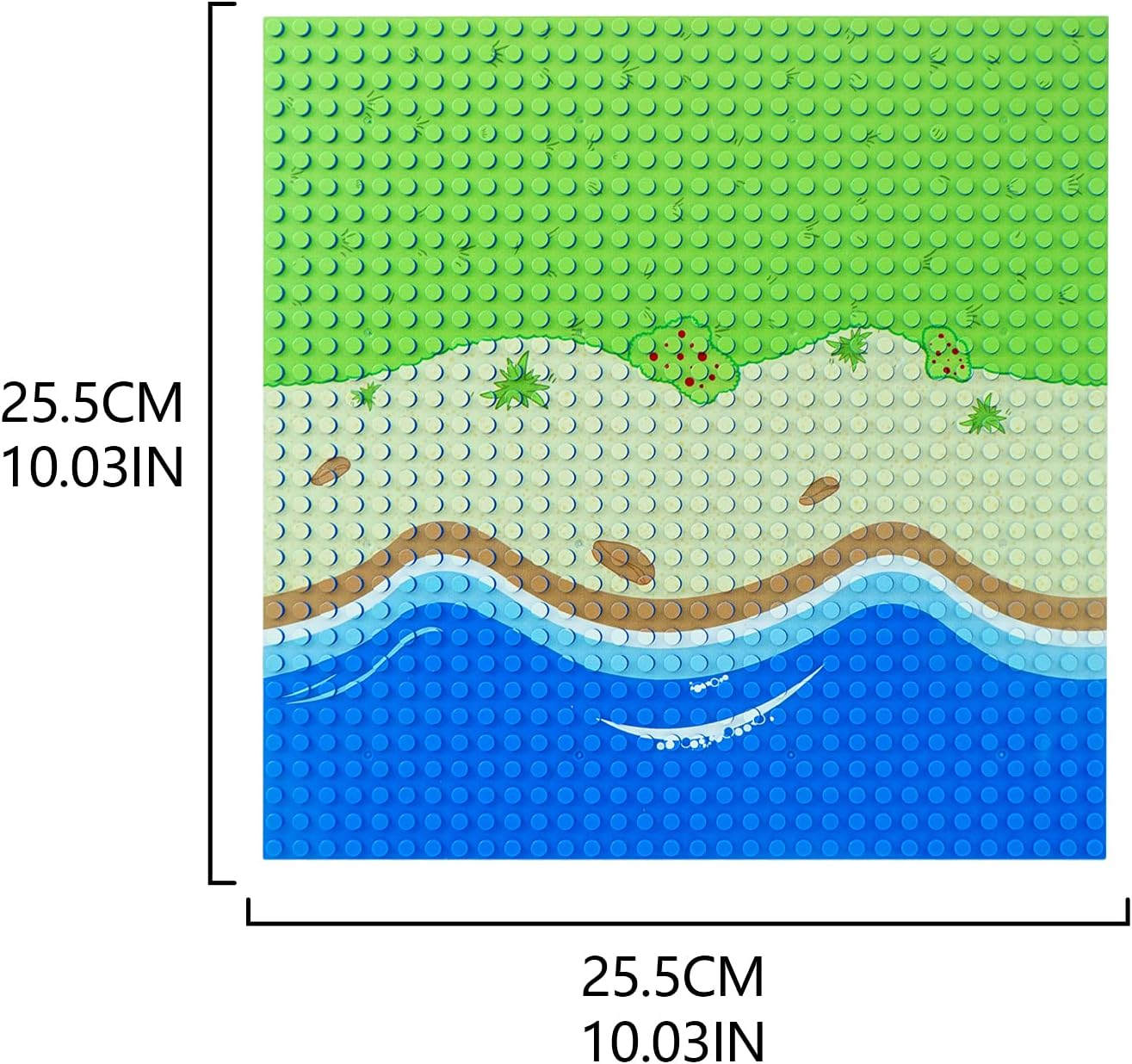 EKIND 2-Pack 10" X 10" Beach Base Brick Plate Compatible for All Major Brands, Scenes Baseplates for Grass Oasis, Pirates Sea and More Building Blocks Kids Toy (2 Straight) image number 1