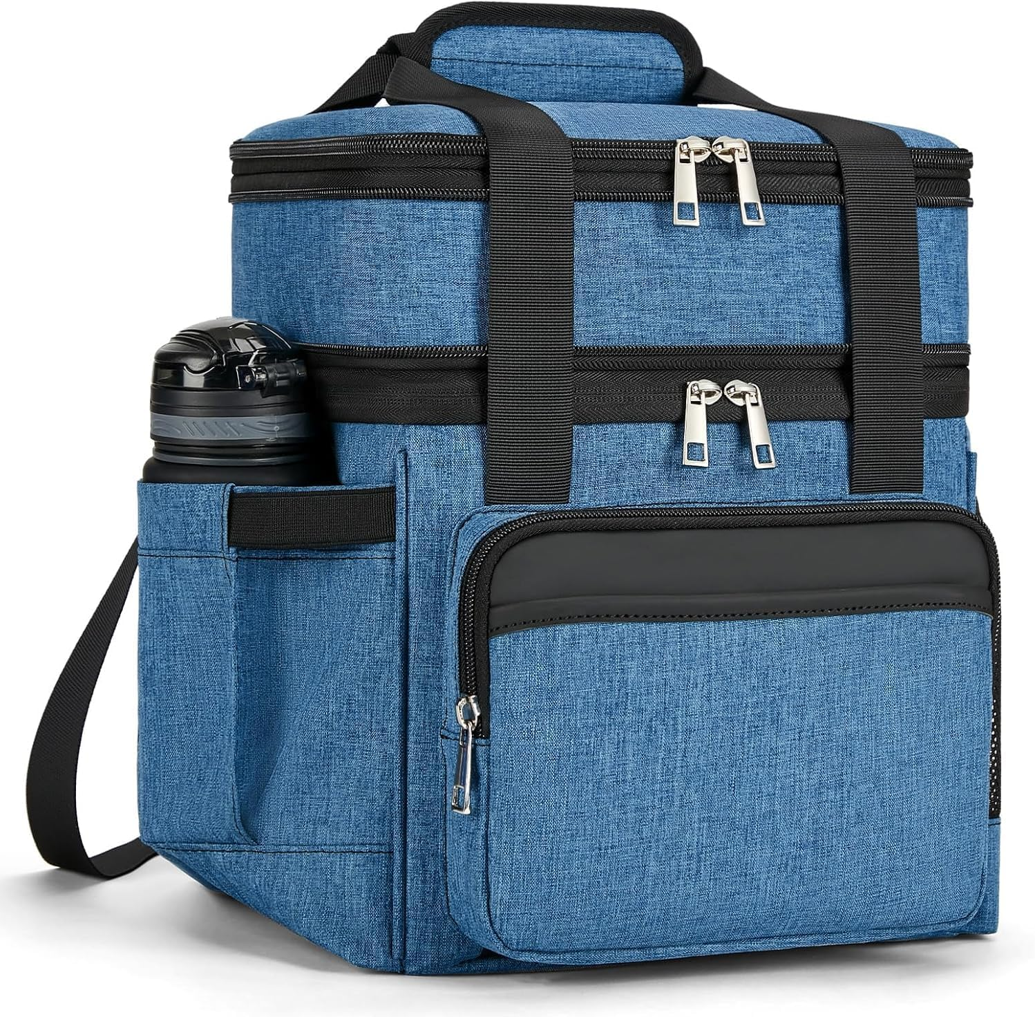 Large Insulated Lunch Bag, 2 Deck Lightweight Lunch Box Lunch Cooler Leakproof Insulated, with Waterproof Zipper/Shoulder Strap for Work, Office, School, Outdoor, Picnic (Blue) image number 5