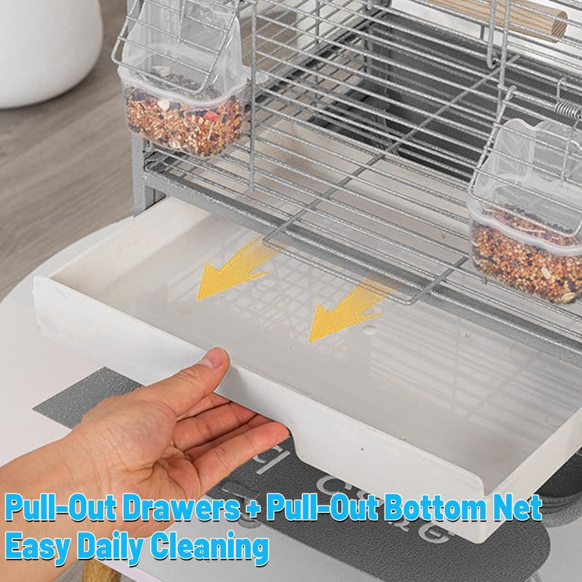 AIMALL Metal Parrot Cage, 13.7&times;11&times;30.3In Durable Spacious Habitat with Feeder & Perch, Ideal for Parrots Cockatiels Budgerigars, Stylish Viewing Home Avian Enclosure - Black image number 4