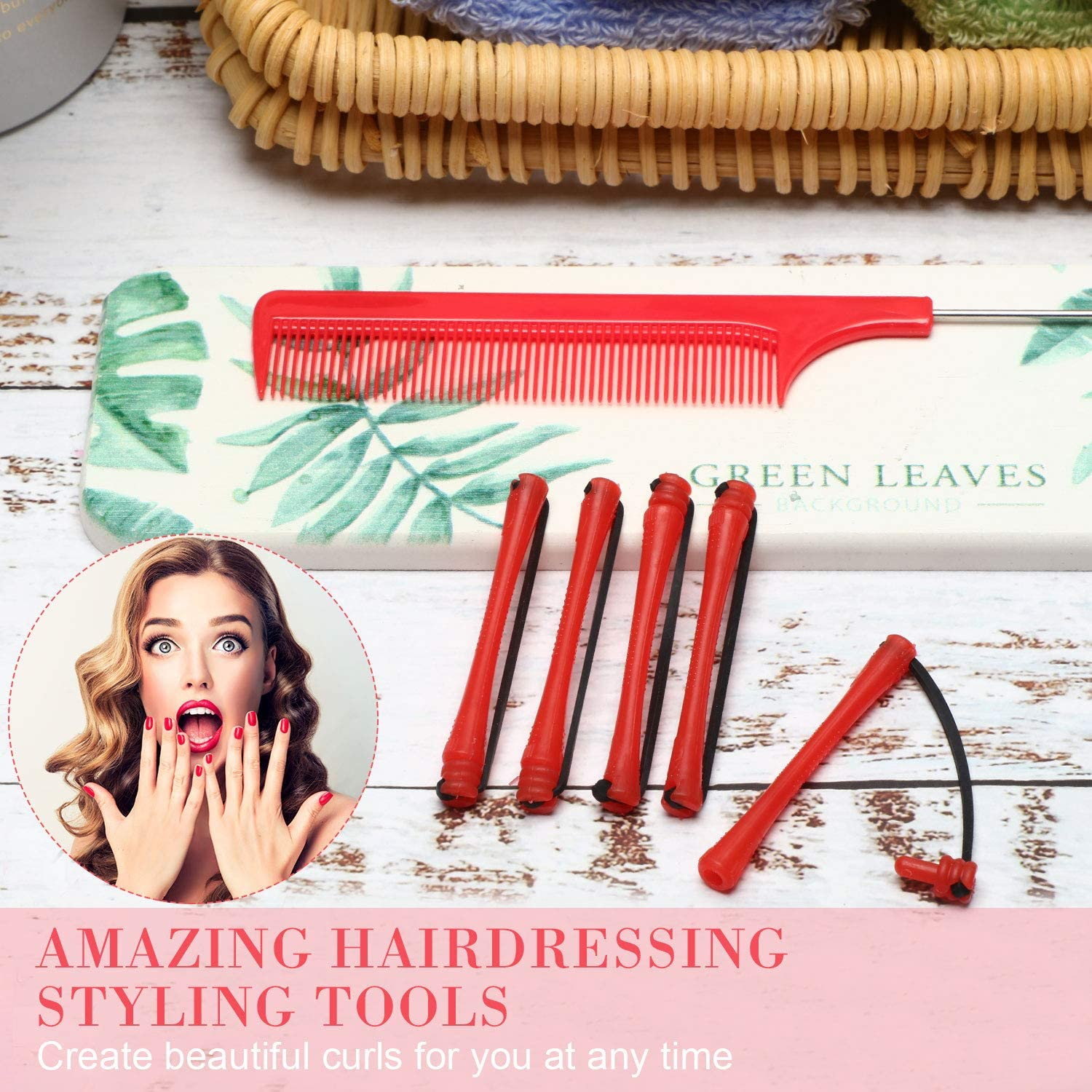 WILLBOND 60 Pcs Perm Rods for Short Long Hair Plastic Cold Wave Perming Curlers Small Hair Curling Rollers with Steel Pintail Rat Tail Kit for Women Hairdressing Styling Supplies(0.2 Inch,Red)