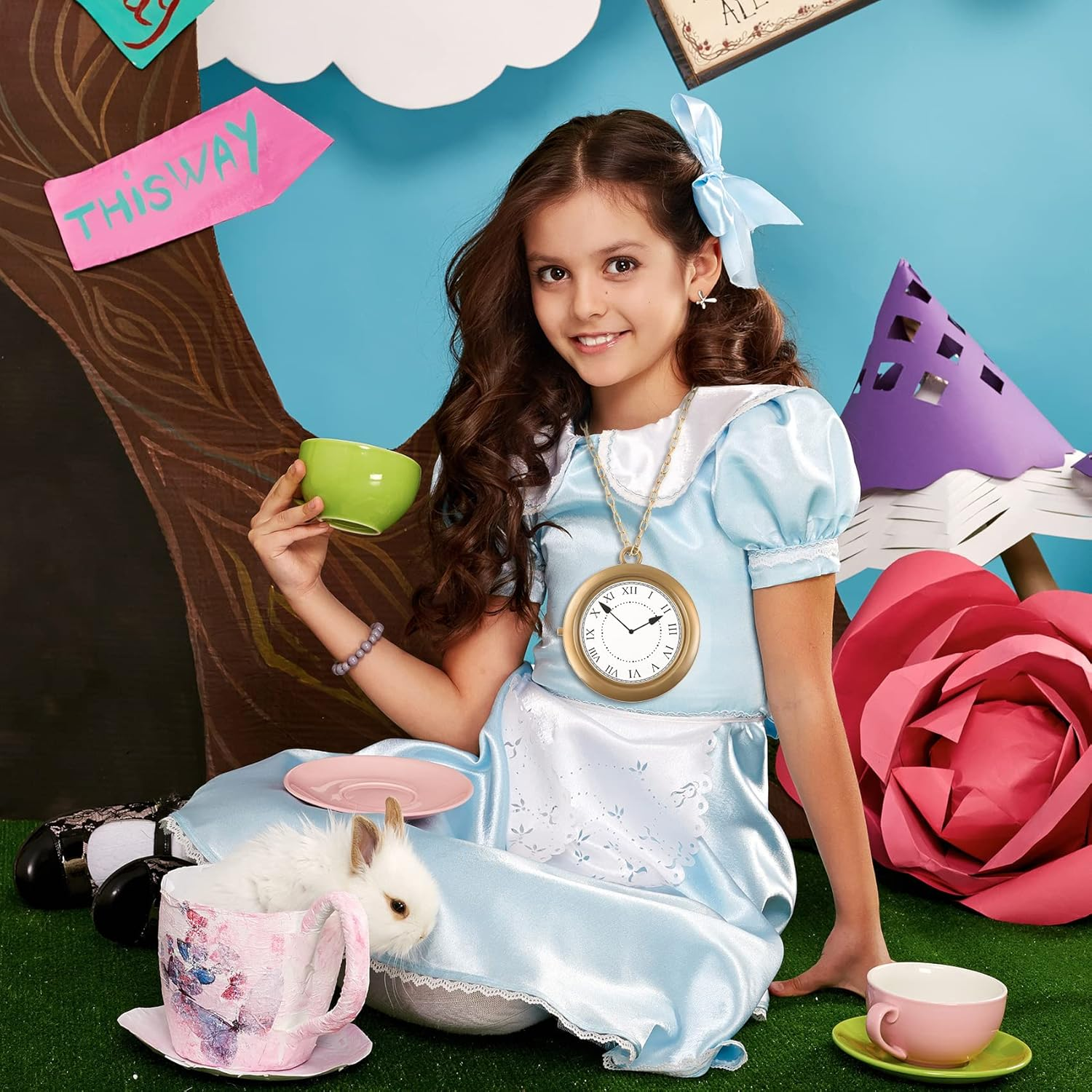 1 Piece Clock Necklace White Rabbit Clock Jumbo Flavor Hip Hop Rapper Clock Necklaces for Halloween White Rabbit Costume Accessories Party Supplies