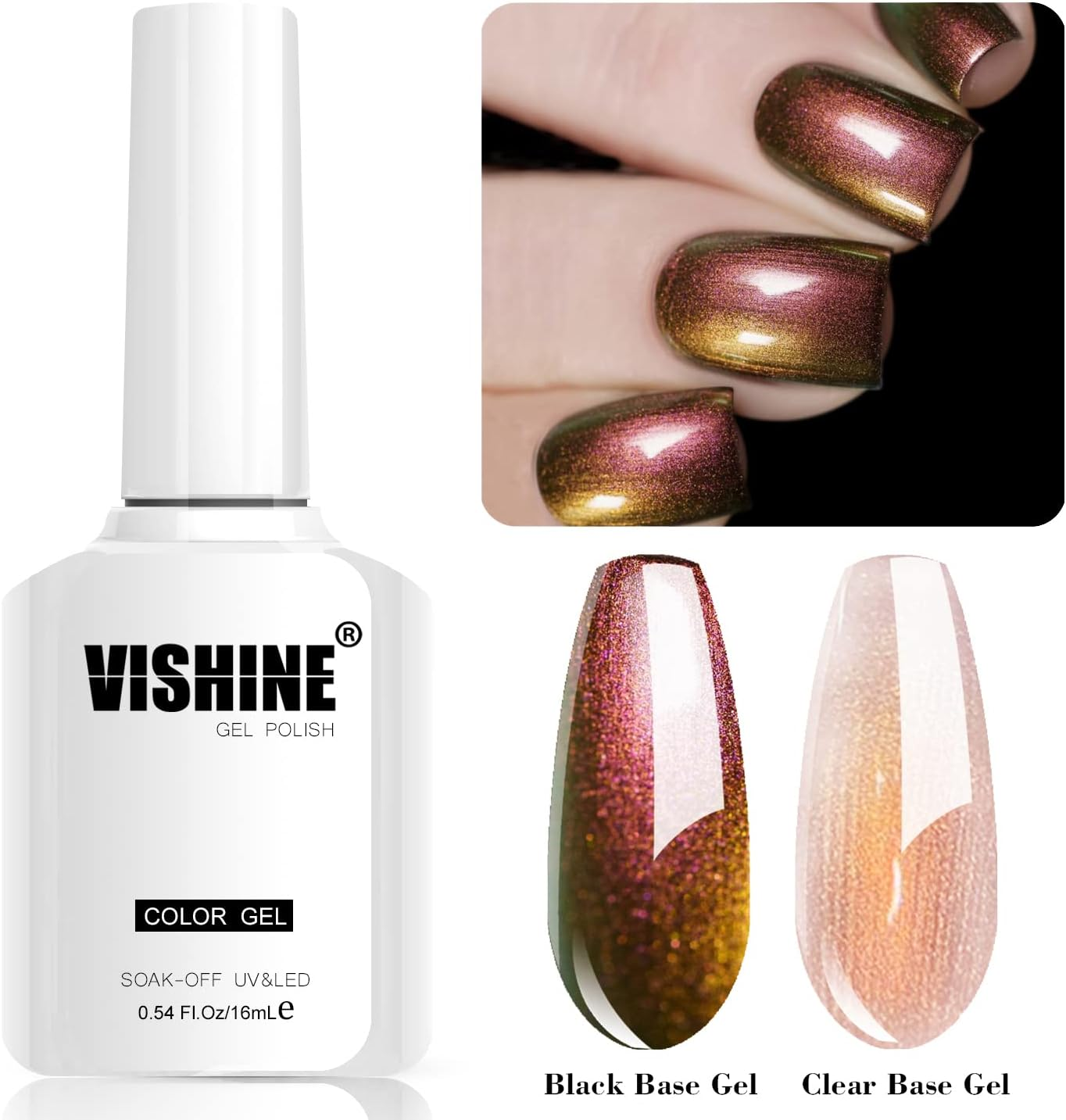 Vishine Chameleon Gel Nail Polish, Bronze Brown Holographic Glitter Polish Sparkle Shimmer Nail Art Polish Gel Polish Multicolored Nail Art DIY 16Ml #M202 image number 5