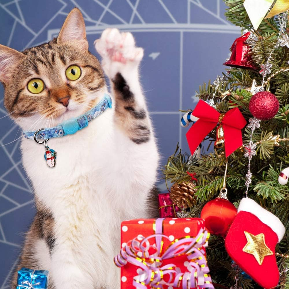 3PCS Christmas Breakaway Cat Collars with Bell Safe and Adjustable Soft Nylon for Kitten image number 2