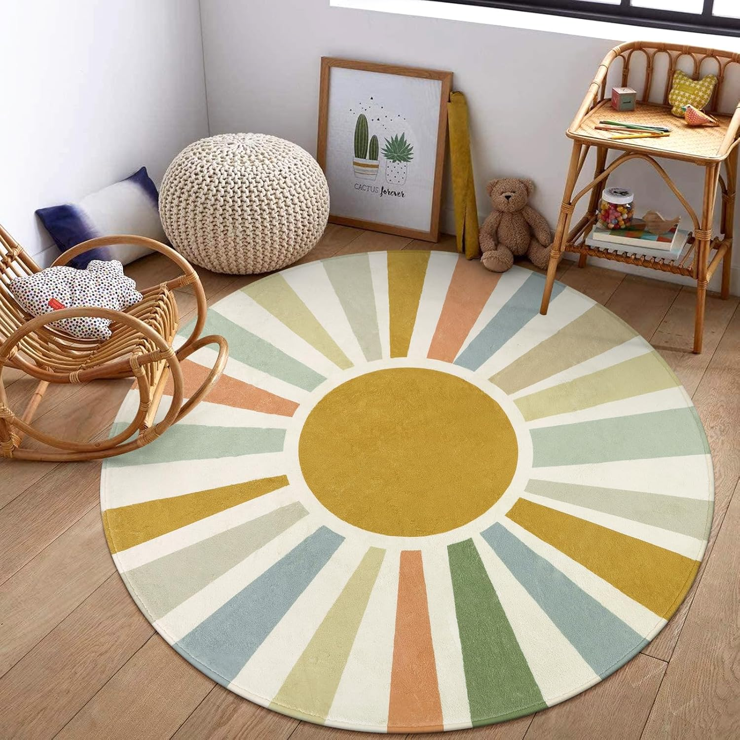 STARUIA Boho Sun round Area Rug, 6'X6', Monet, Living Room, Nursery, Playroom, Non-Slip, Washable image number 2
