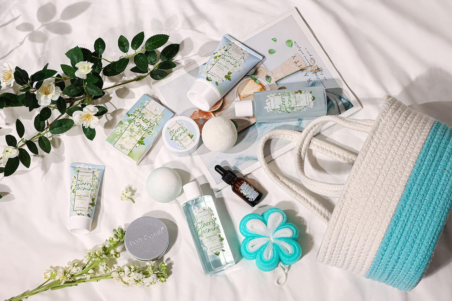 Bath Gift Set for Women - Luxurious 8 Pcs Bath Set with Jasmine Scented, Includes Bubble Bath, Shower Gel, Milk Lotion & Butter, Hand Soap and More, Perfect Women Gifts, Valentines Day Gifts image number 2