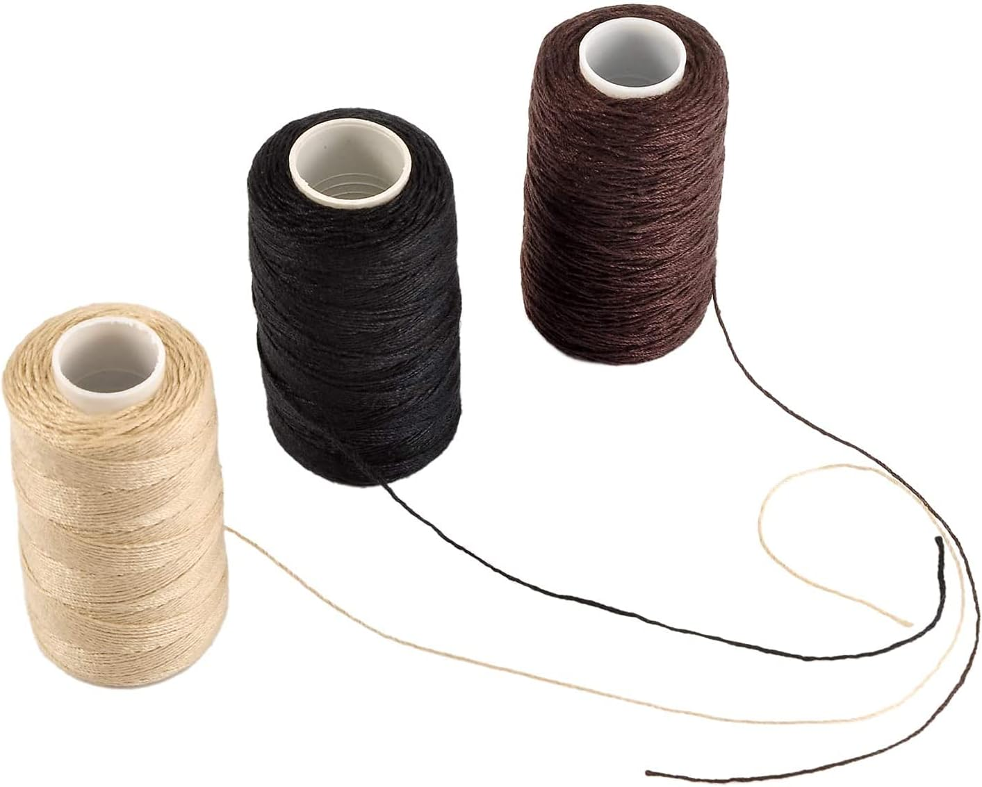 Funyn 3 Rolls Hair Weaving Thread Cotton Sewing Thread Making Wig Clips in Hair Extension Hair Salon Weft Thick Thread with 3 Curved Needles (Mixture Colors) image number 4