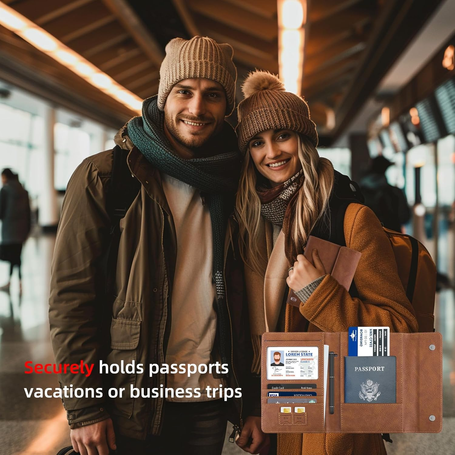 WALNEW Passport Holder for Travel, RFID Blocking Passport Book Wallet Cover Case, PU Leather Travel Essentials Accessories Document Holder, Brown image number 4