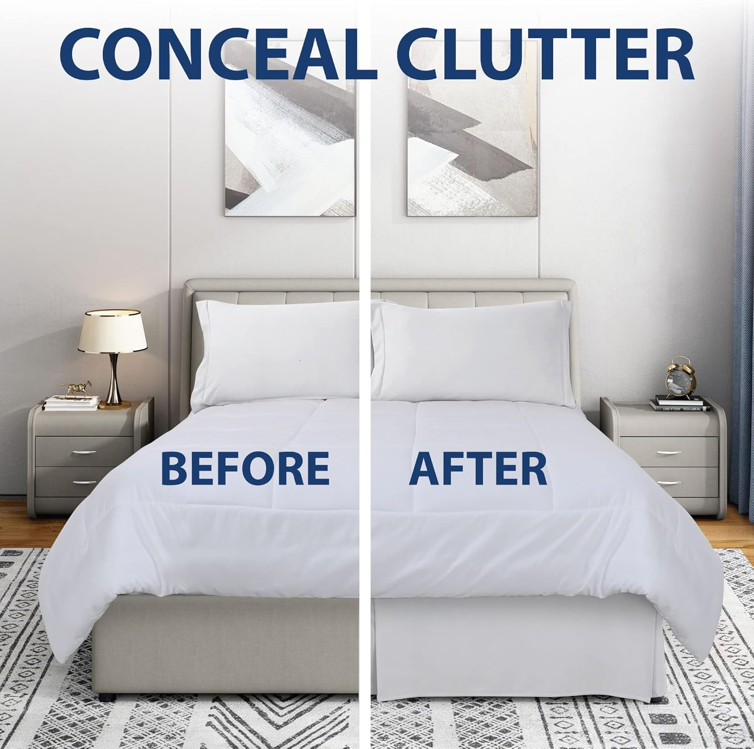 Luxury Double Brushed Microfiber Bed Skirt, Ultra Soft, Hypoallergenic, and Wrinkle Resistant - White, Queen image number 4